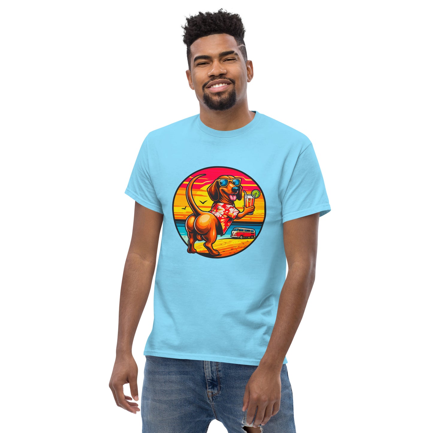 "Dogs On Vacation"-Kollektion - Muscle-Dachshund #2 - Klassisches Unisex-T-Shirt - 13 verschiedene Farben
