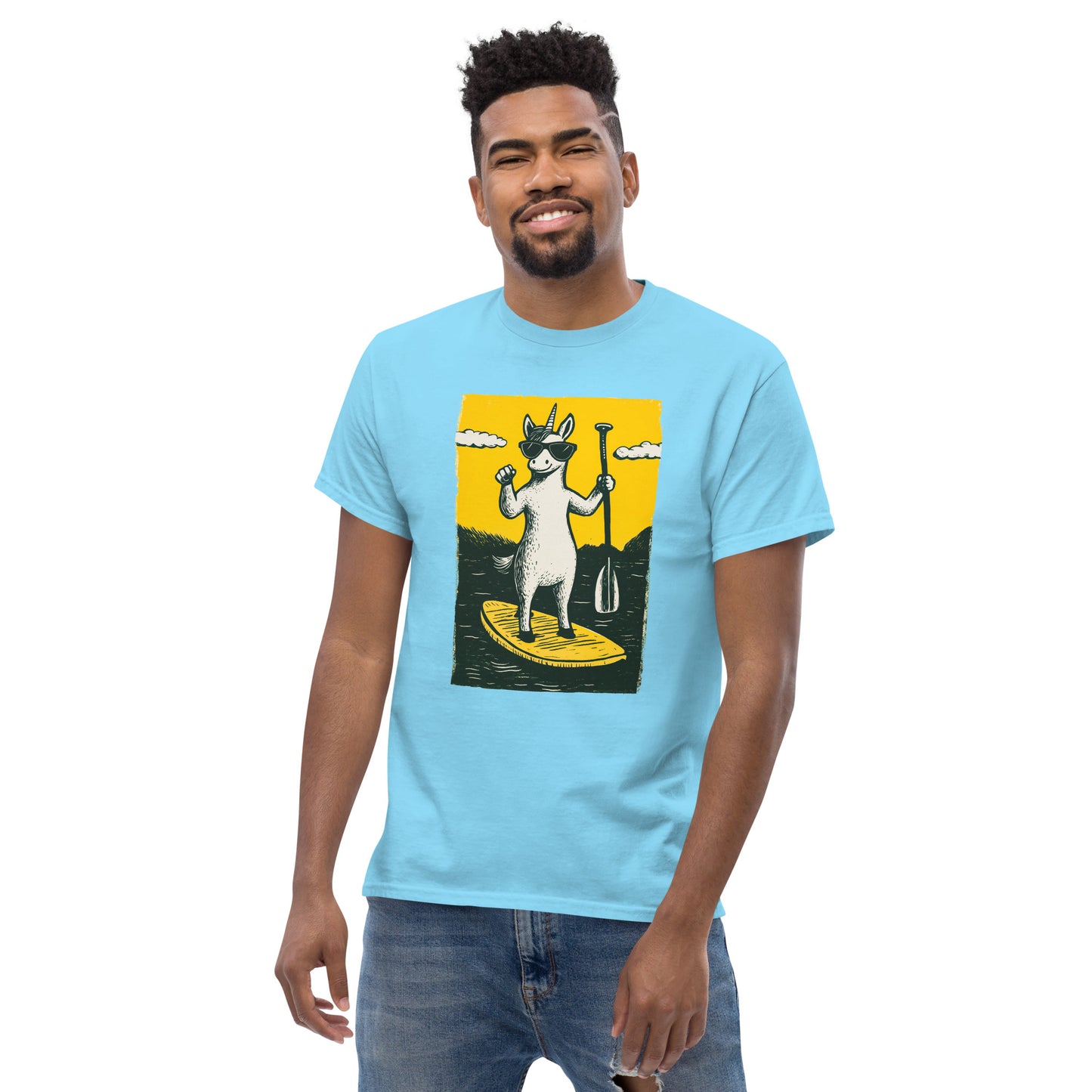 "YELLOW!" - Unicorn on a SUP! - Klassisches Unisex T-Shirt - in 4 Farben