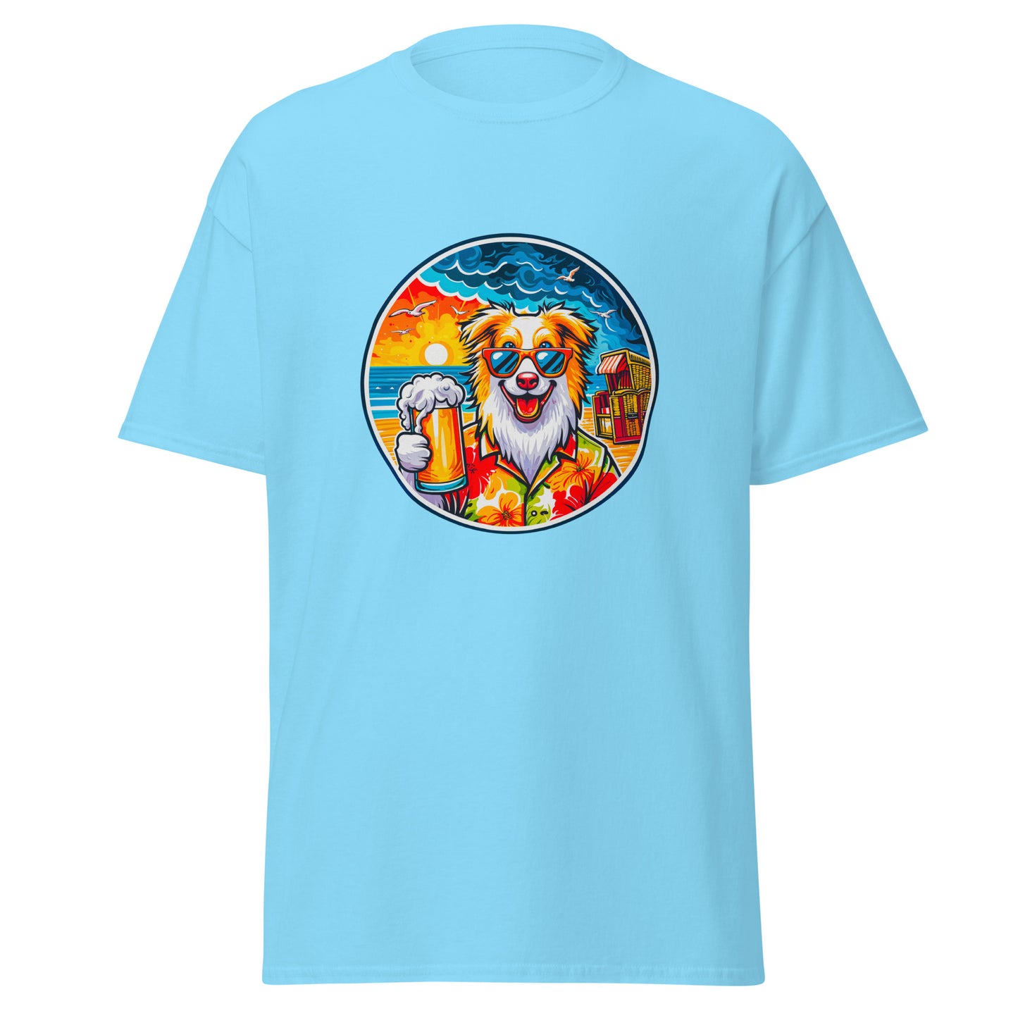 "Dogs On Vacation"-Kollektion - Australian Shepherd #2 (at Baltic Sea) - Klassisches Unisex-T-Shirt - 13 verschiedene Farben