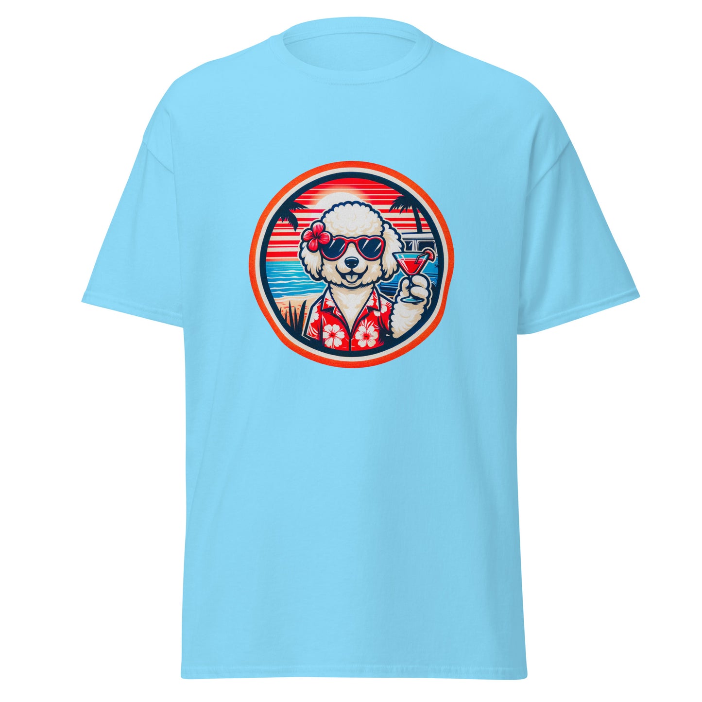 "Dogs On Vacation"-Kollektion - White Poodle - Klassisches Unisex-T-Shirt - 13 verschiedene Farben