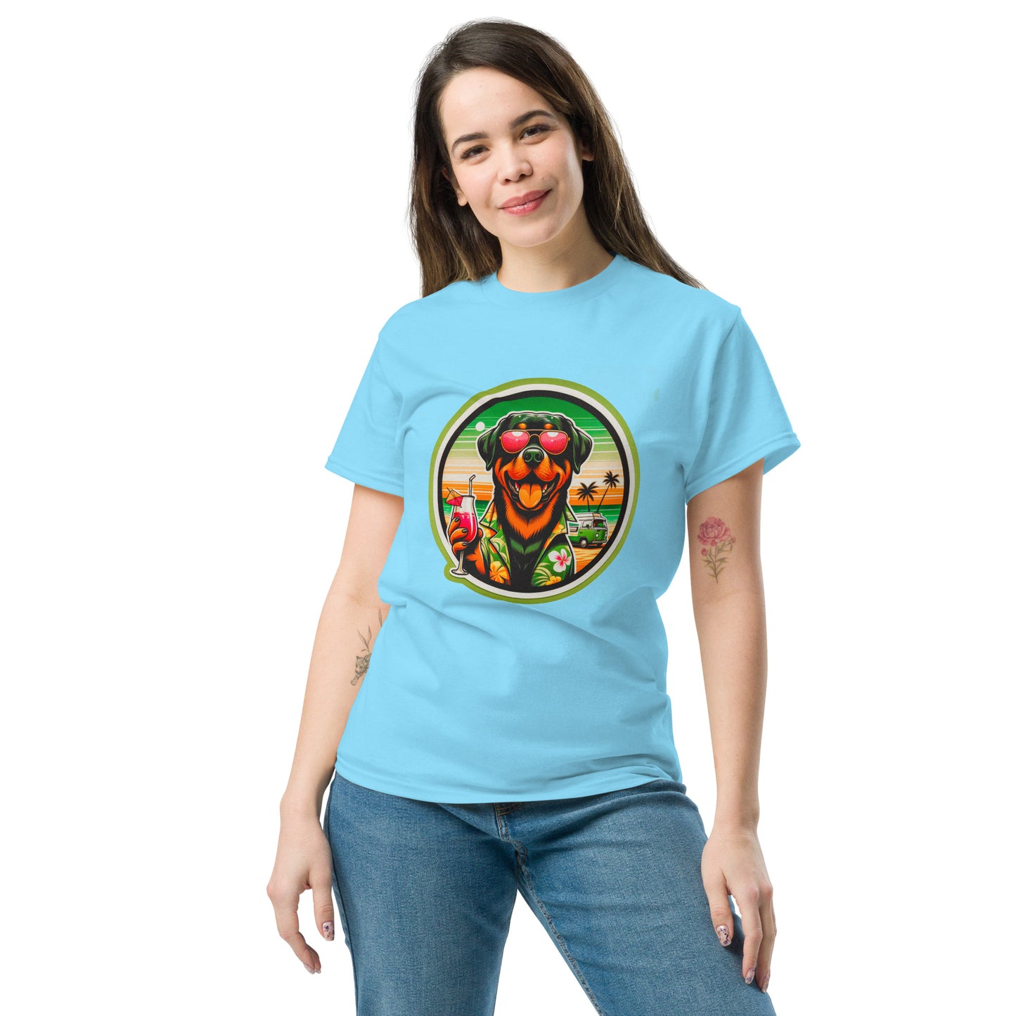 "Dogs On Vacation"-Kollektion - Rottweiler - Klassisches Unisex-T-Shirt - 13 verschiedene Farben