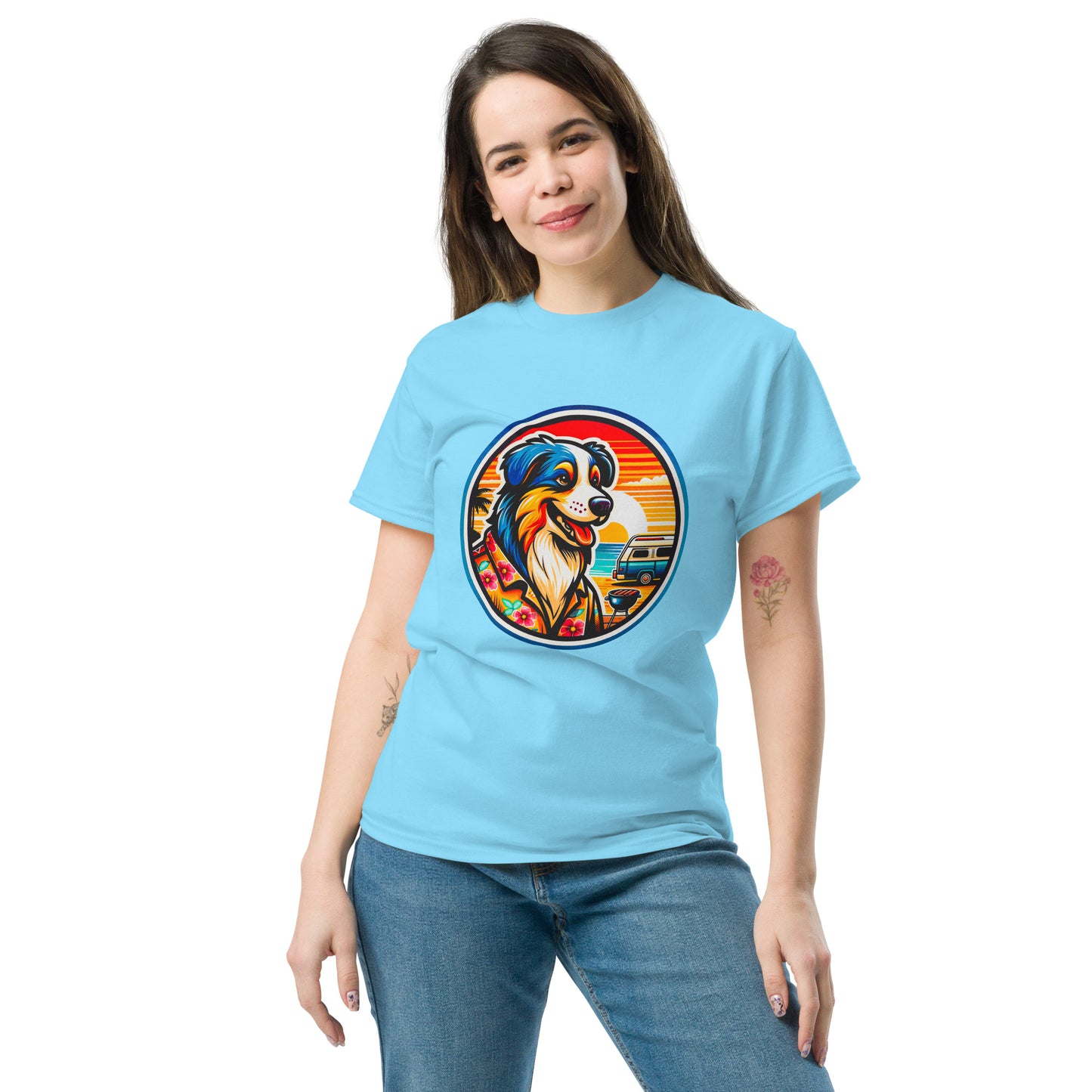 "Dogs On Vacation"-Kollektion - Australian Shepherd #5 (Tricolor) - Klassisches Unisex-T-Shirt - 13 verschiedene Farben