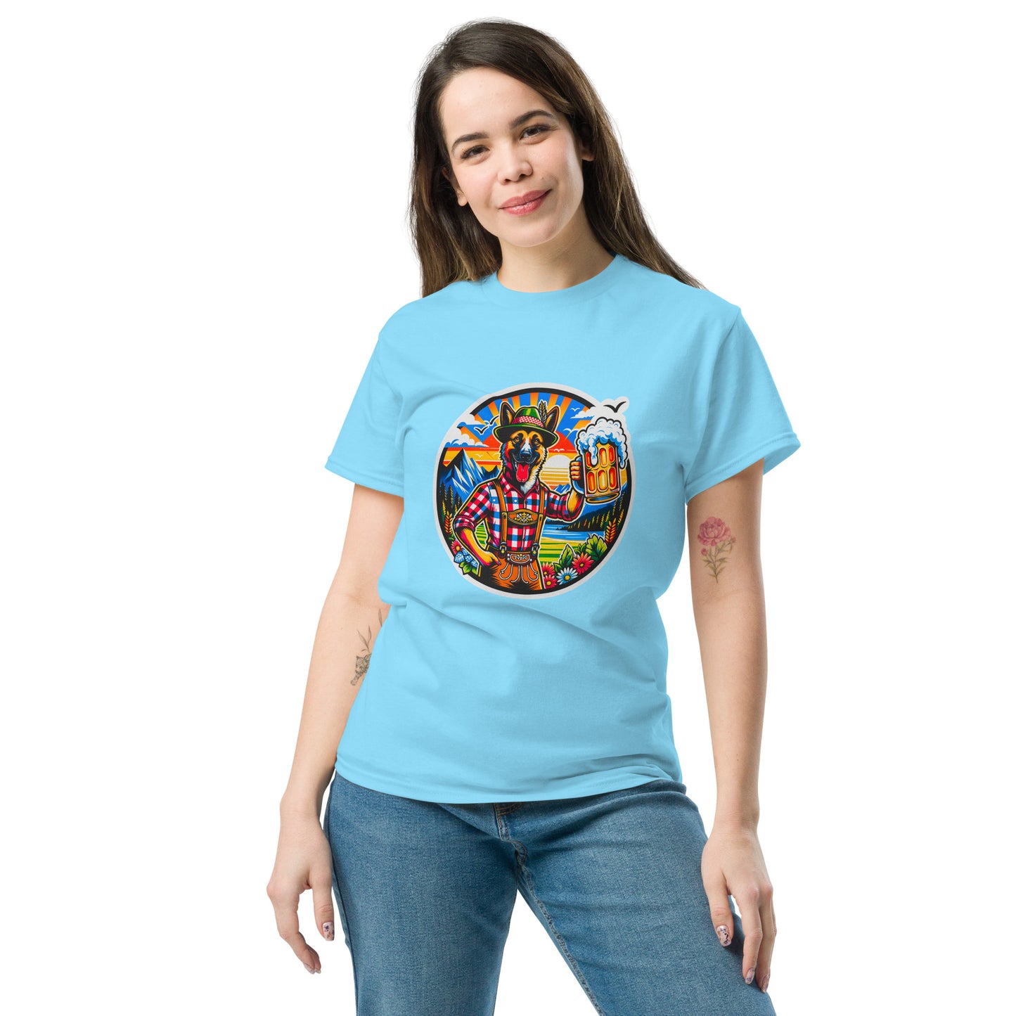 "Dogs On Vacation"-Kollektion - Schäferhund #1 (in Bavaria) - Klassisches Unisex-T-Shirt - 13 verschiedene Farben
