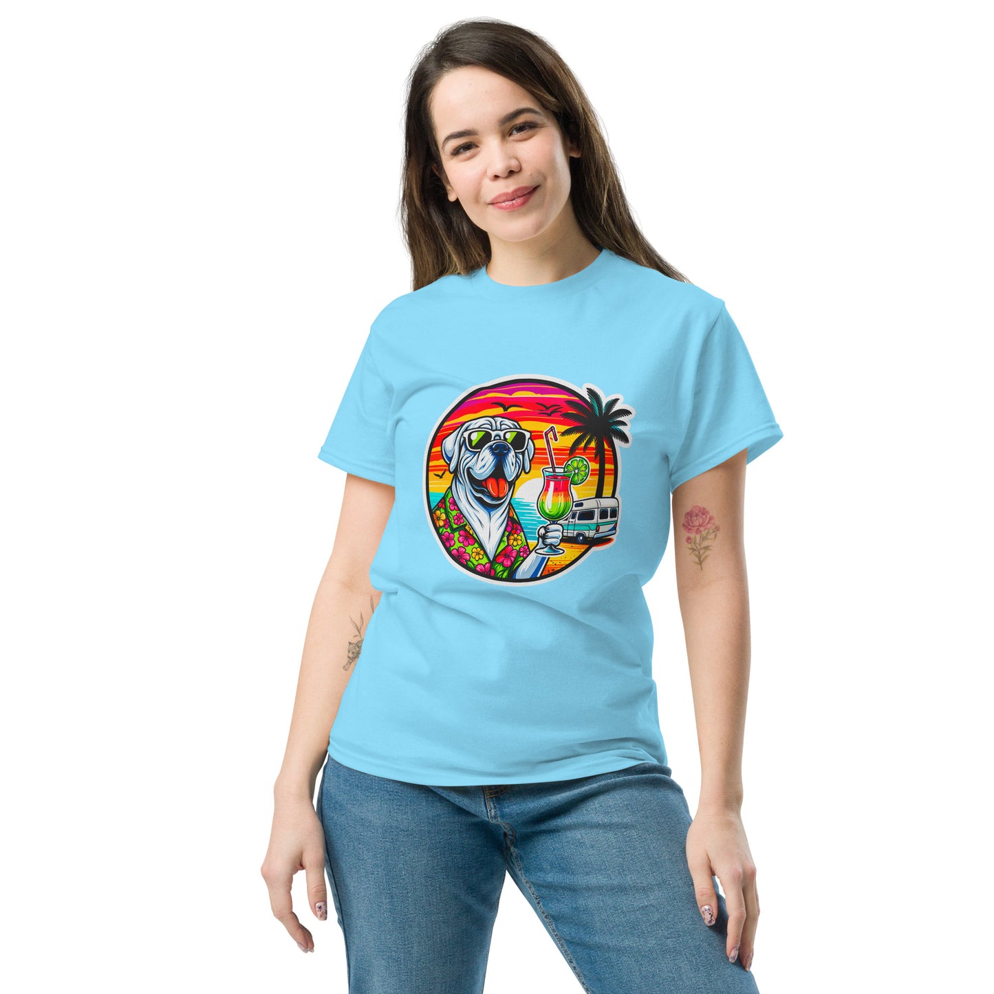 "Dogs On Vacation"-Kollektion - White Mastiff - Klassisches Unisex-T-Shirt - 13 verschiedene Farben
