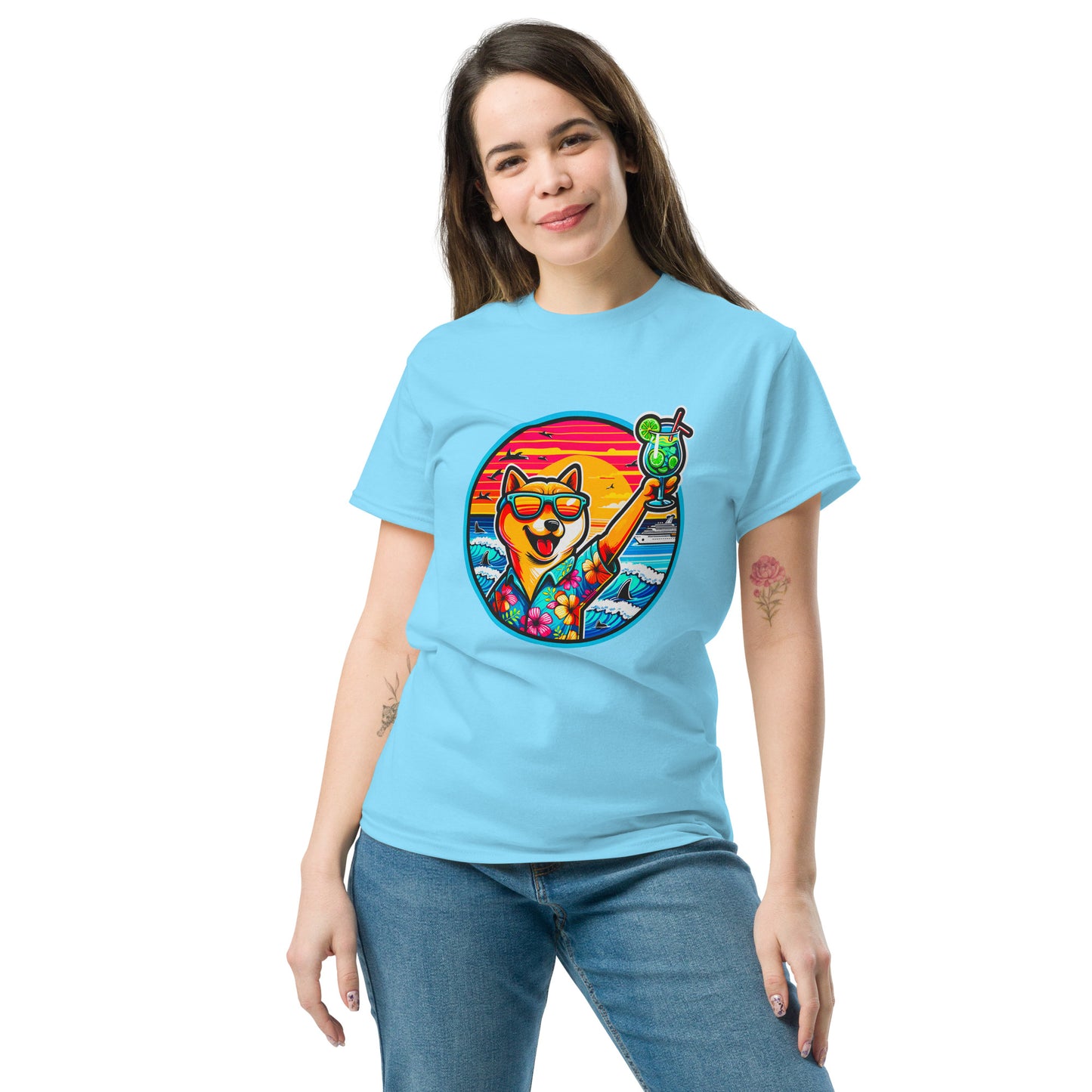"Dogs On Vacation"-Kollektion - Shiba Inu - Klassisches Unisex-T-Shirt - 13 verschiedene Farben
