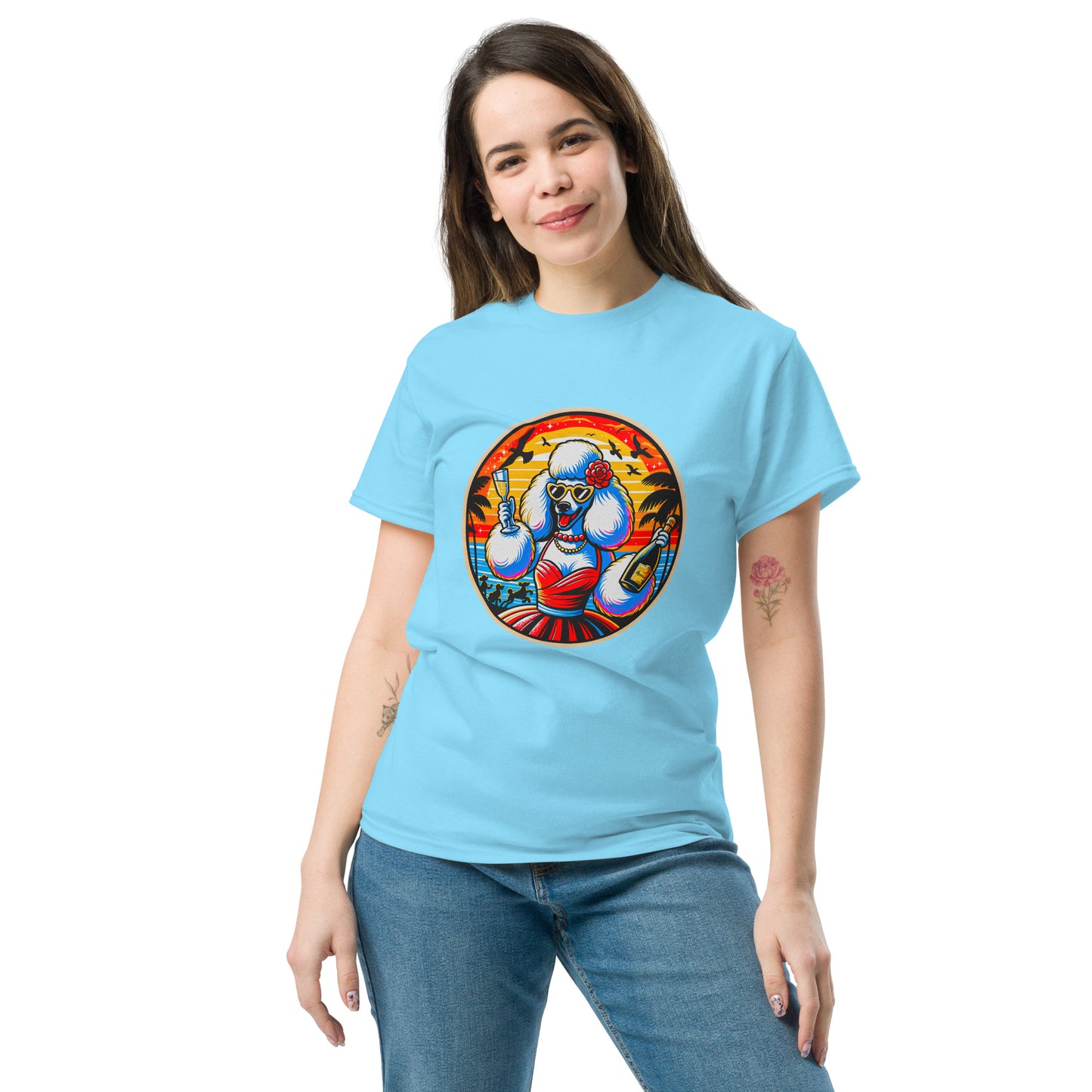 "Dogs On Vacation"-Kollektion - Weißer Großpudel (female) - Klassisches Unisex-T-Shirt - 13 verschiedene Farben