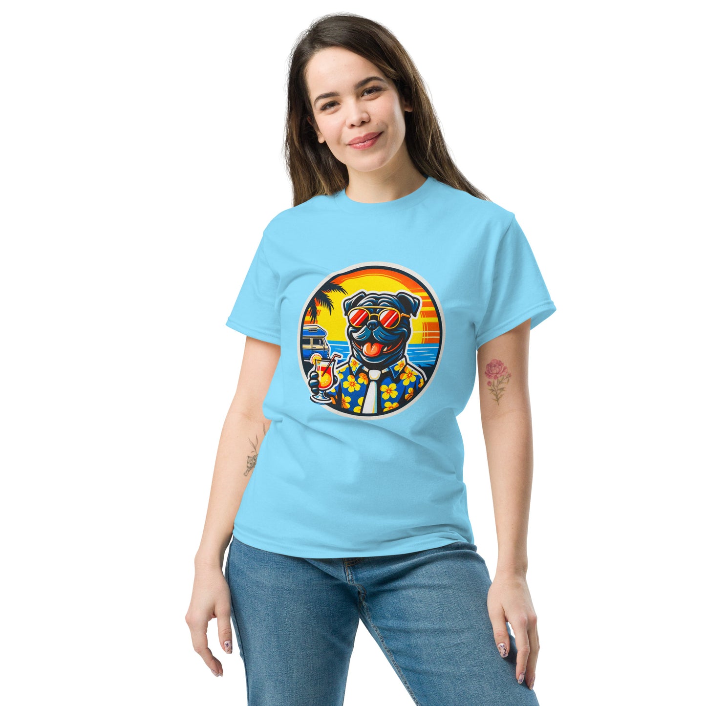 "Dogs On Vacation"-Kollektion - Black Bulldog - Klassisches Unisex-T-Shirt - 13 verschiedene Farben