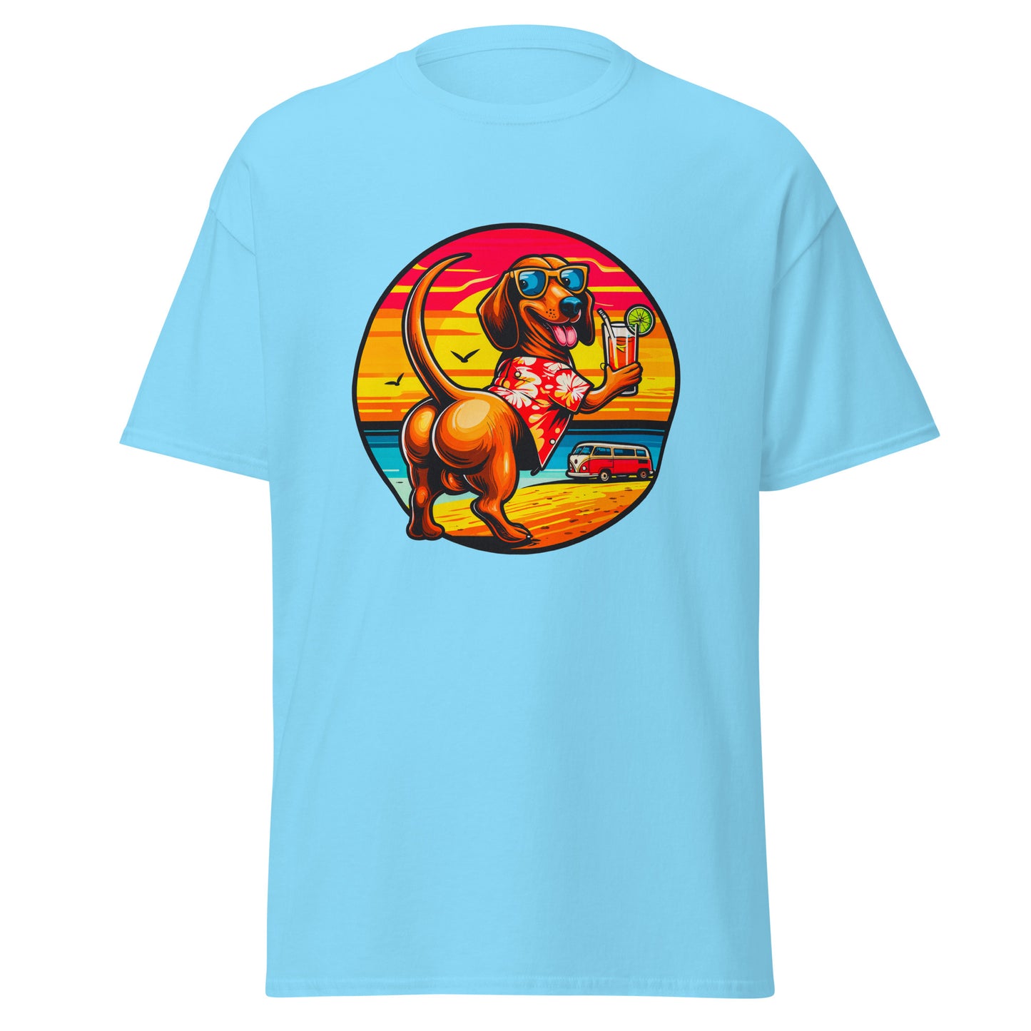 "Dogs On Vacation"-Kollektion - Muscle-Dachshund #2 - Klassisches Unisex-T-Shirt - 13 verschiedene Farben