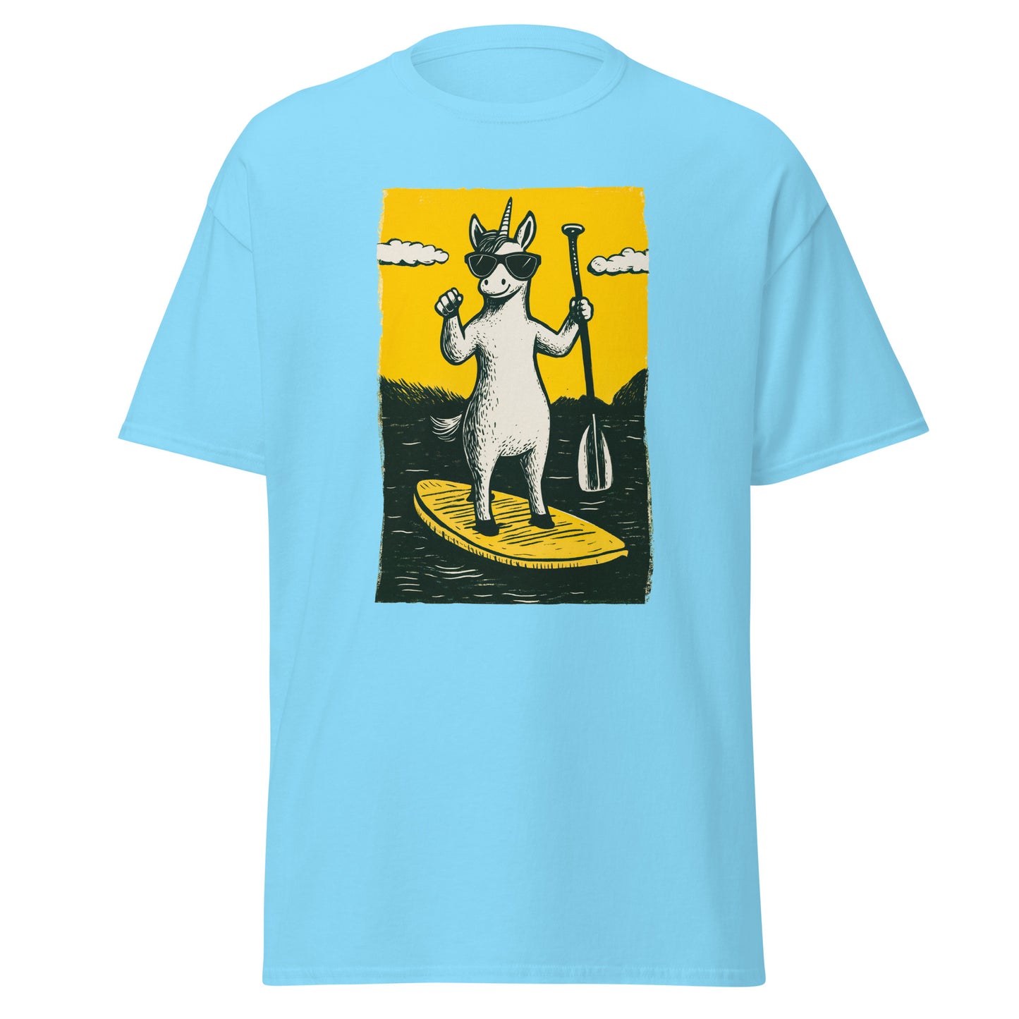 "YELLOW!" - Unicorn on a SUP! - Klassisches Unisex T-Shirt - in 4 Farben