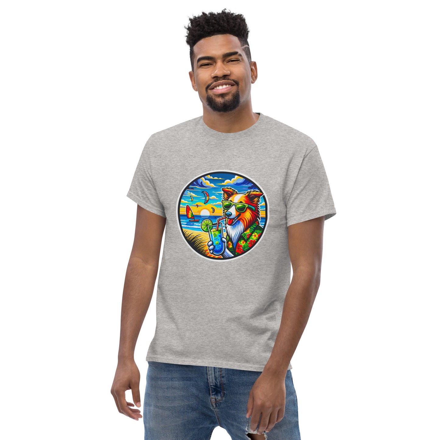 "Dogs On Vacation"-Kollektion - Australian Shepherd #4 (at Baltic Sea) - Klassisches Unisex-T-Shirt - 13 verschiedene Farben