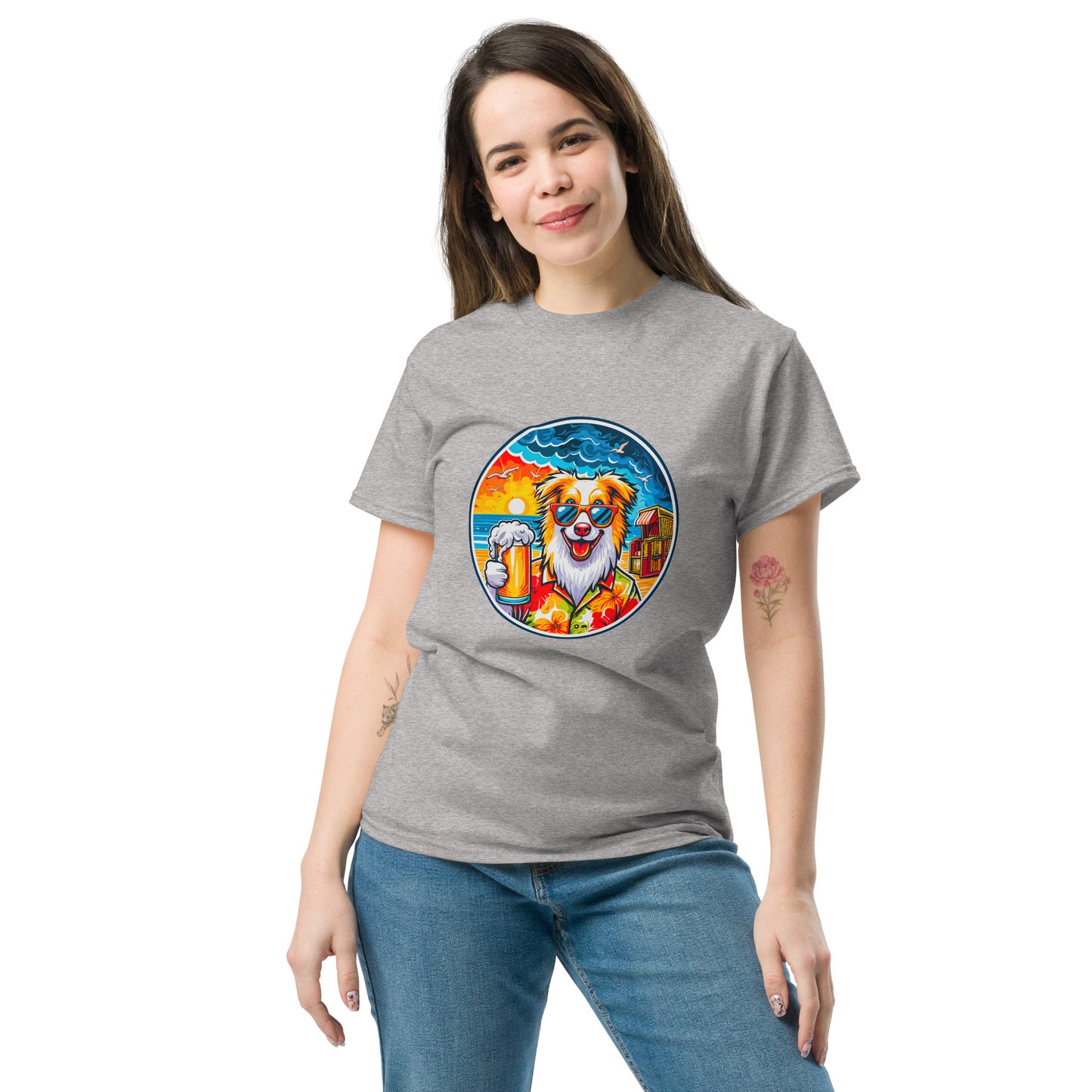 "Dogs On Vacation"-Kollektion - Australian Shepherd #2 (at Baltic Sea) - Klassisches Unisex-T-Shirt - 13 verschiedene Farben