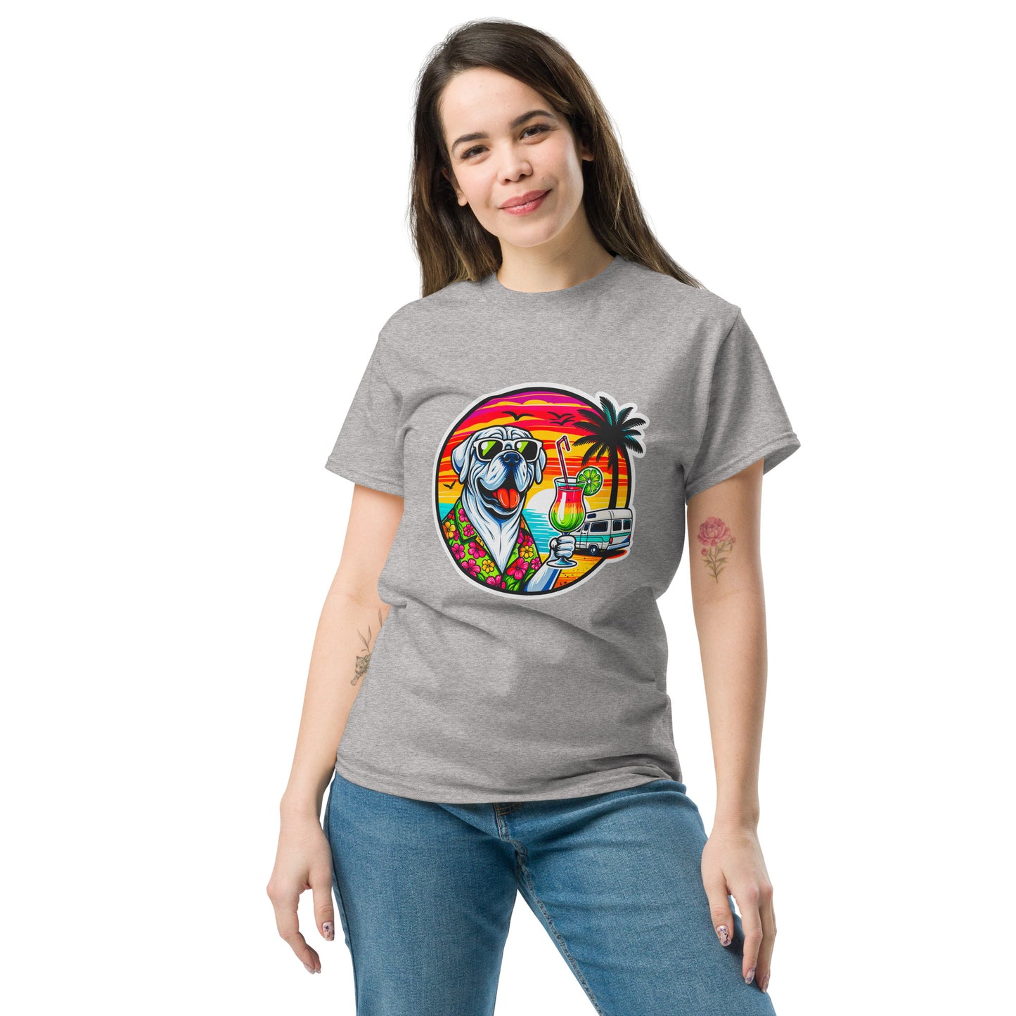"Dogs On Vacation"-Kollektion - White Mastiff - Klassisches Unisex-T-Shirt - 13 verschiedene Farben