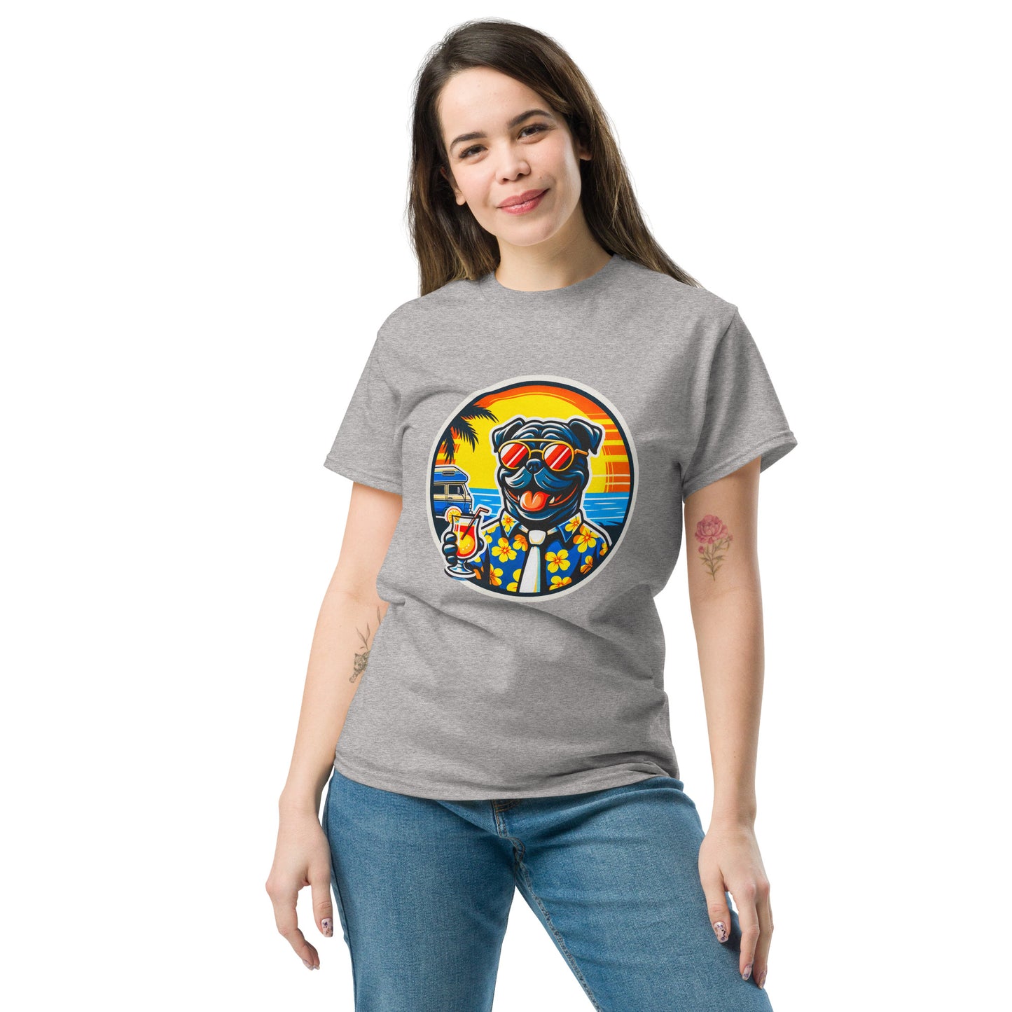 "Dogs On Vacation"-Kollektion - Black Bulldog - Klassisches Unisex-T-Shirt - 13 verschiedene Farben