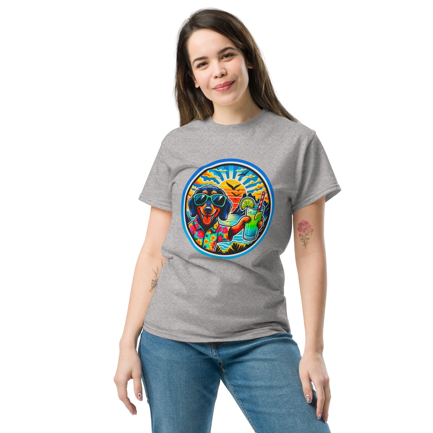 "Dogs On Vacation"-Kollektion - Wire-haired Dachshund - Klassisches Unisex-T-Shirt - 13 verschiedene Farben
