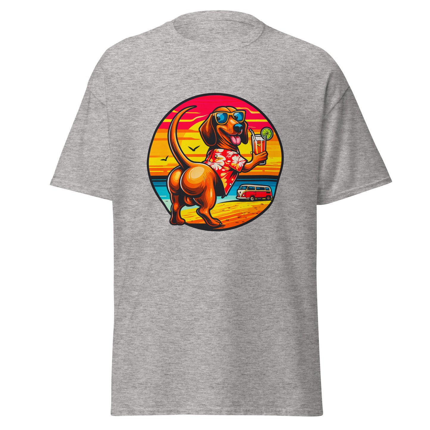 "Dogs On Vacation"-Kollektion - Muscle-Dachshund #2 - Klassisches Unisex-T-Shirt - 13 verschiedene Farben