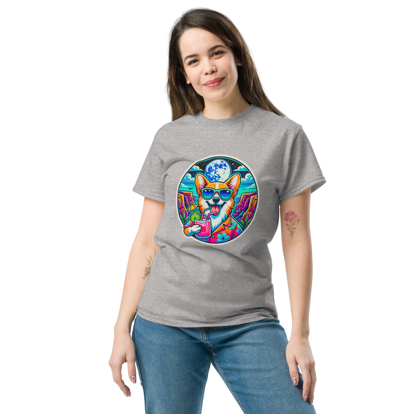 "Dogs On Vacation"-Kollektion - Corgi #2 - Klassisches Unisex-T-Shirt - 13 verschiedene Farben