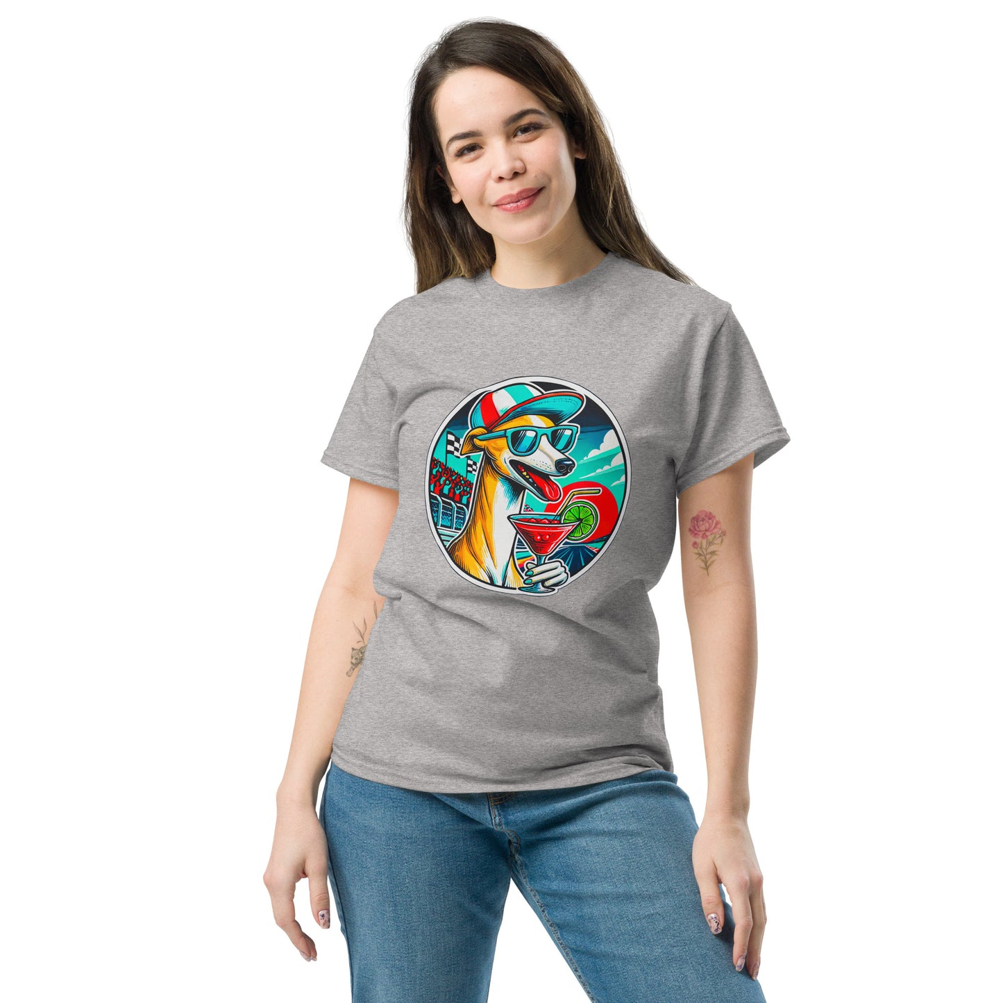 "Dogs On Vacation"-Kollektion - Whippet - Klassisches Unisex-T-Shirt - 13 verschiedene Farben