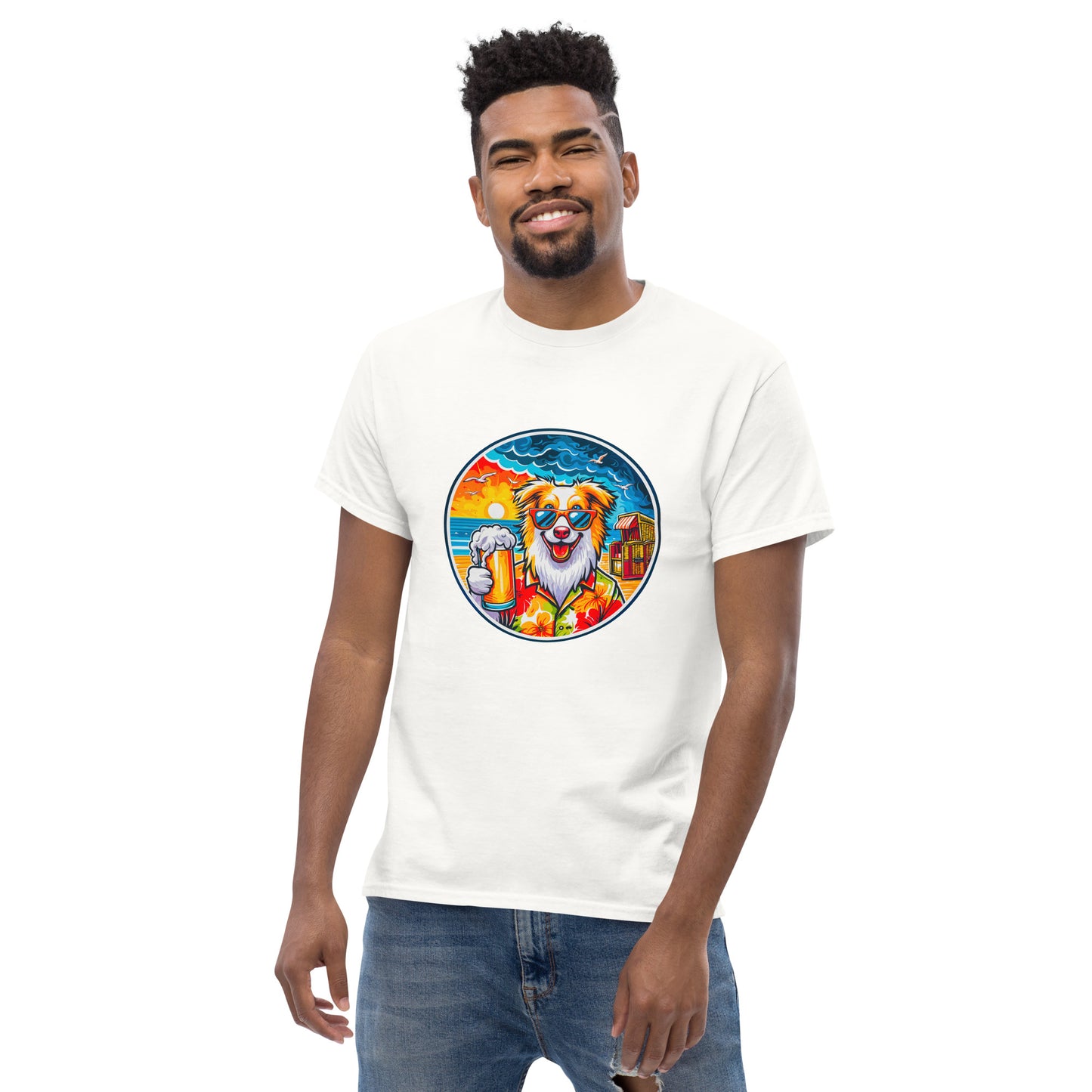 "Dogs On Vacation"-Kollektion - Australian Shepherd #2 (at Baltic Sea) - Klassisches Unisex-T-Shirt - 13 verschiedene Farben
