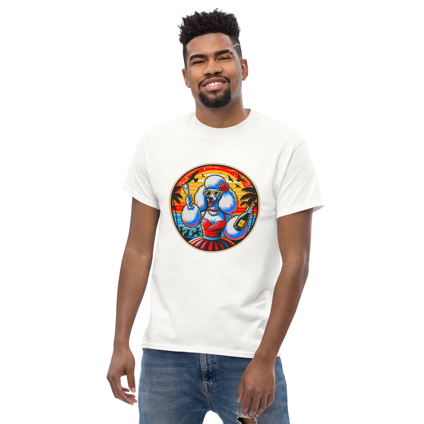 "Dogs On Vacation"-Kollektion - Weißer Großpudel (female) - Klassisches Unisex-T-Shirt - 13 verschiedene Farben
