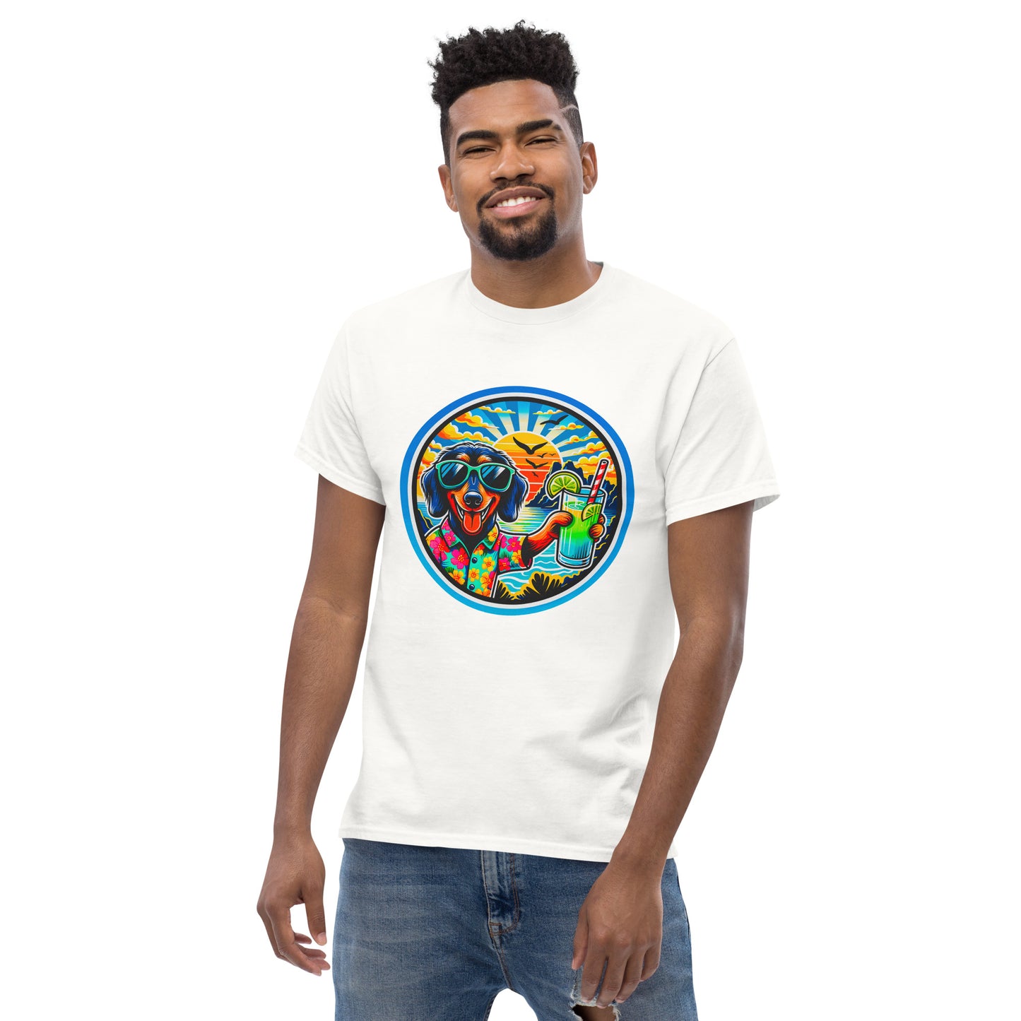"Dogs On Vacation"-Kollektion - Wire-haired Dachshund - Klassisches Unisex-T-Shirt - 13 verschiedene Farben