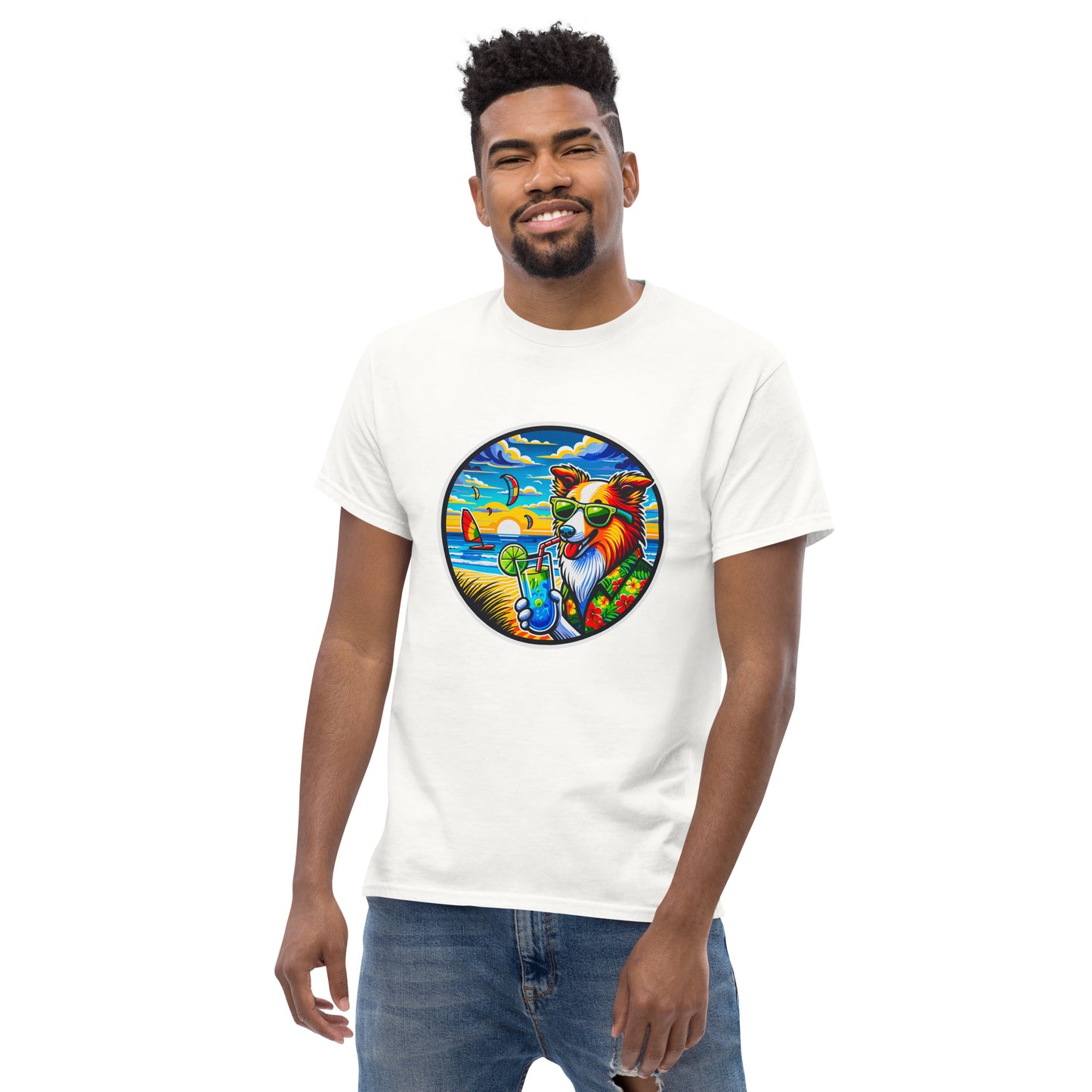 "Dogs On Vacation"-Kollektion - Australian Shepherd #4 (at Baltic Sea) - Klassisches Unisex-T-Shirt - 13 verschiedene Farben