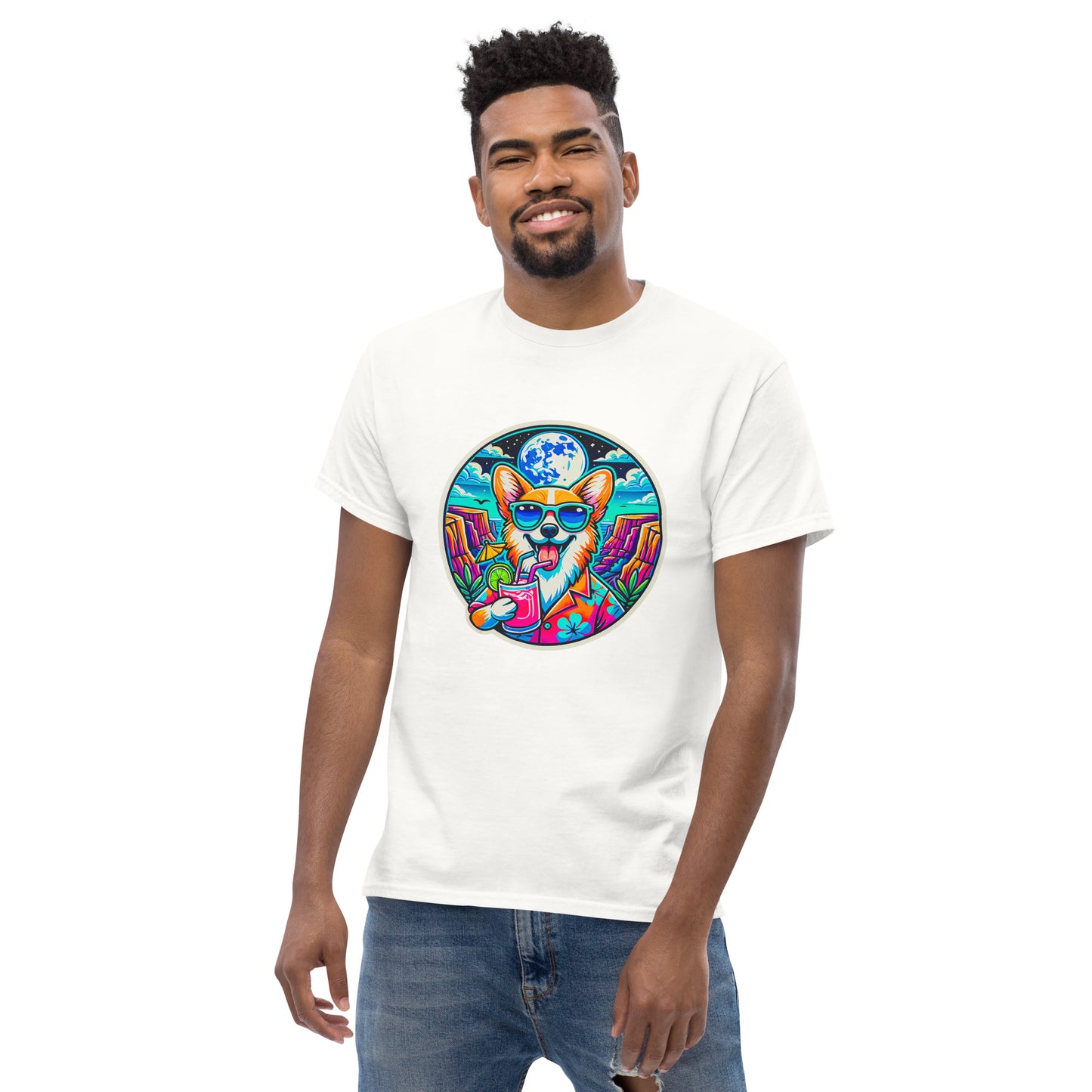 "Dogs On Vacation"-Kollektion - Corgi #2 - Klassisches Unisex-T-Shirt - 13 verschiedene Farben