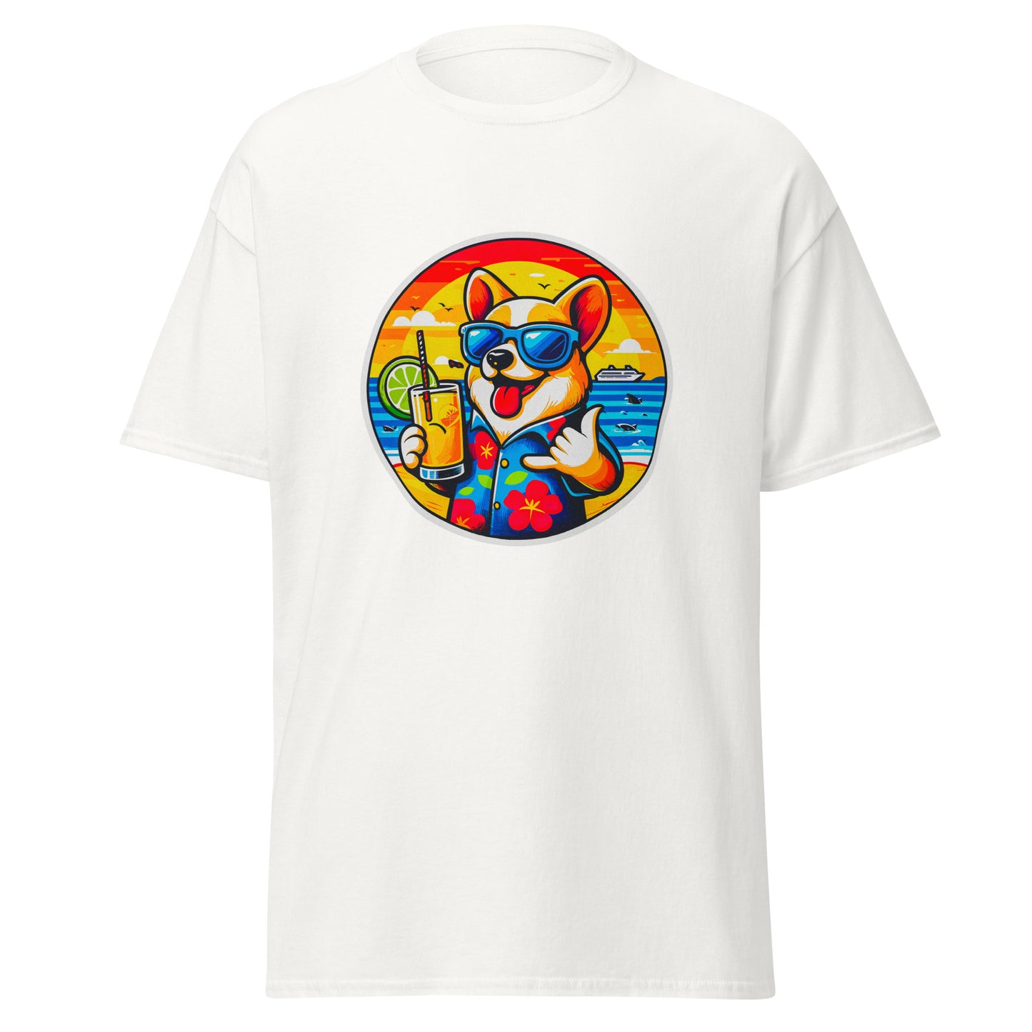 "Dogs On Vacation"-Kollektion - Corgi - Klassisches Unisex-T-Shirt - 13 verschiedene Farben