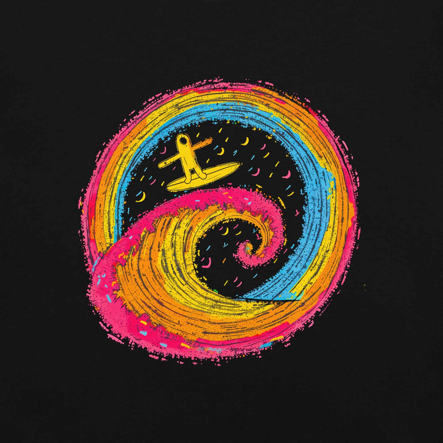 "Neon Surf" #1 - Schweres textilgefärbtes Unisex-T-Shirt mit DTF-Foliendruck - Schwarz und Navy-Blau