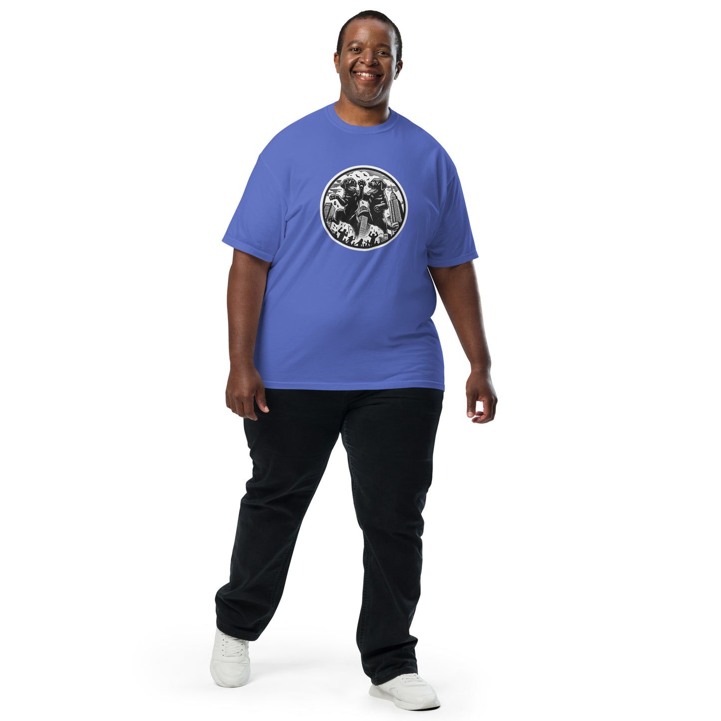 "Labbi Havoc!" - Schweres textilgefärbtes Unisex-T-Shirt - Flo Blue