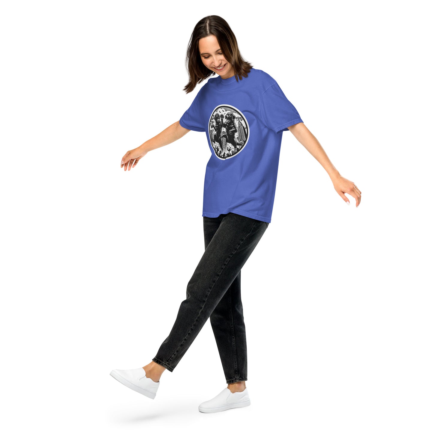 "Labbi Havoc!" - Schweres textilgefärbtes Unisex-T-Shirt - Flo Blue