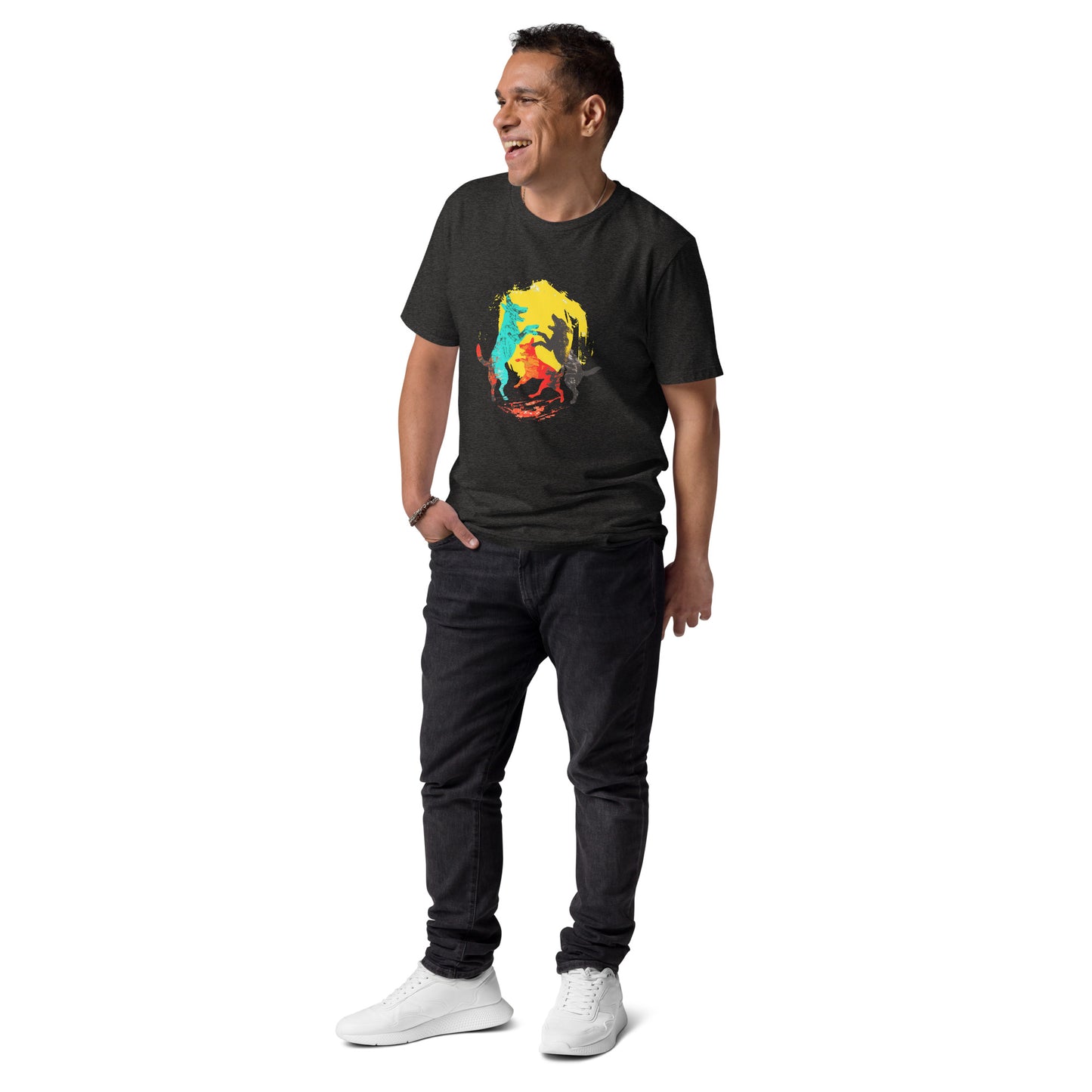 "Playing dogs!" - Unisex-Bio-Baumwoll-T-Shirt - Dark Heather Grey