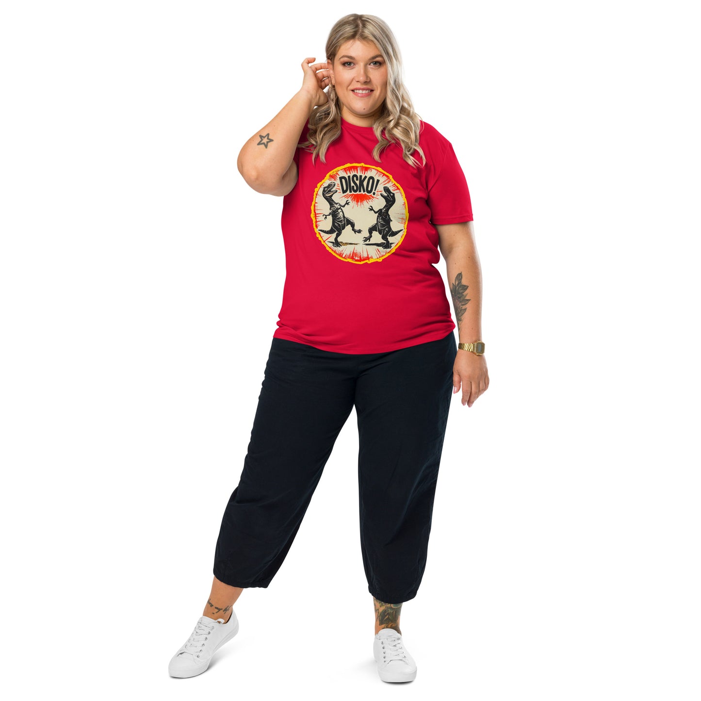 "Dino Disko!" - Unisex-Bio-Baumwoll-T-Shirt - Rot