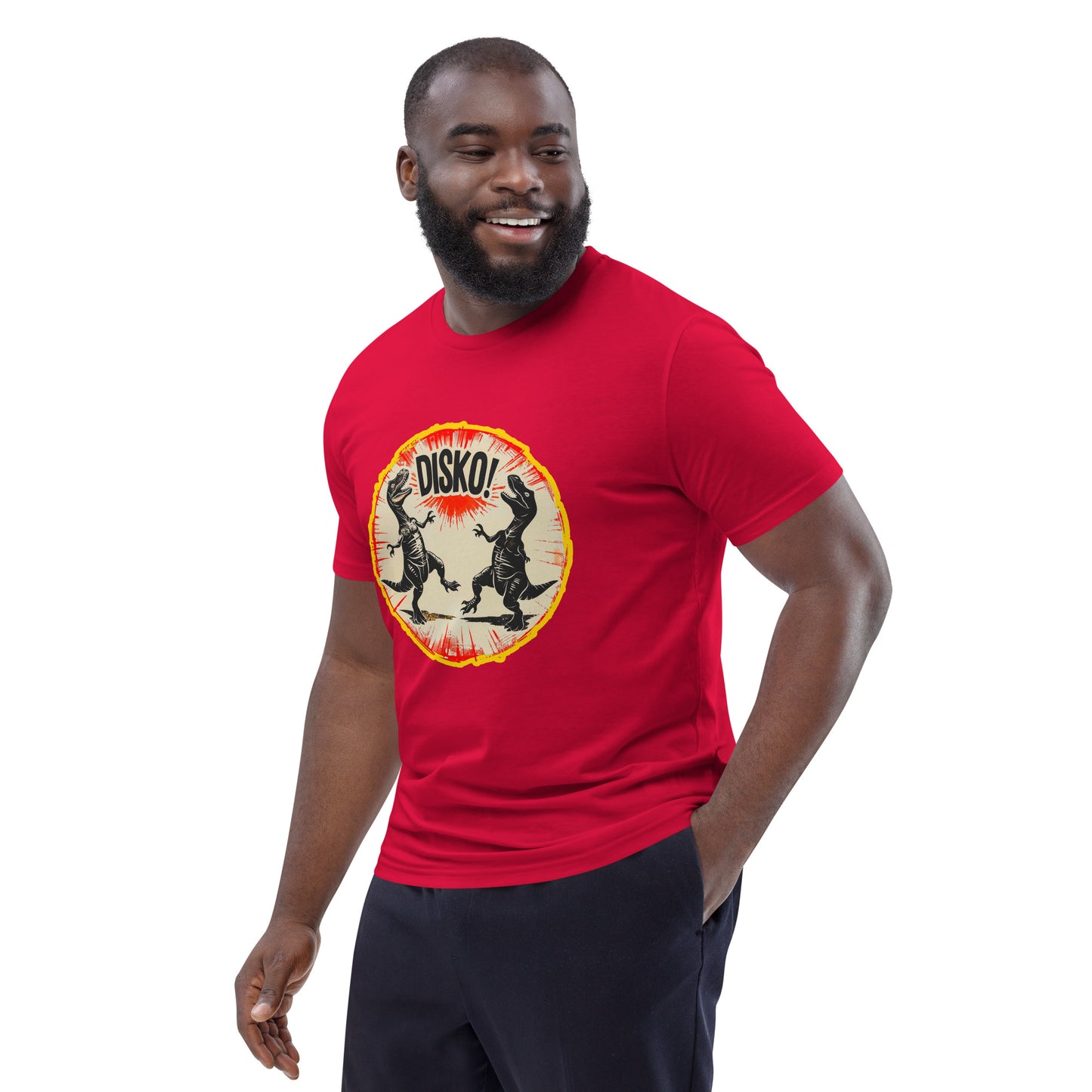 "Dino Disko!" - Unisex-Bio-Baumwoll-T-Shirt - Rot