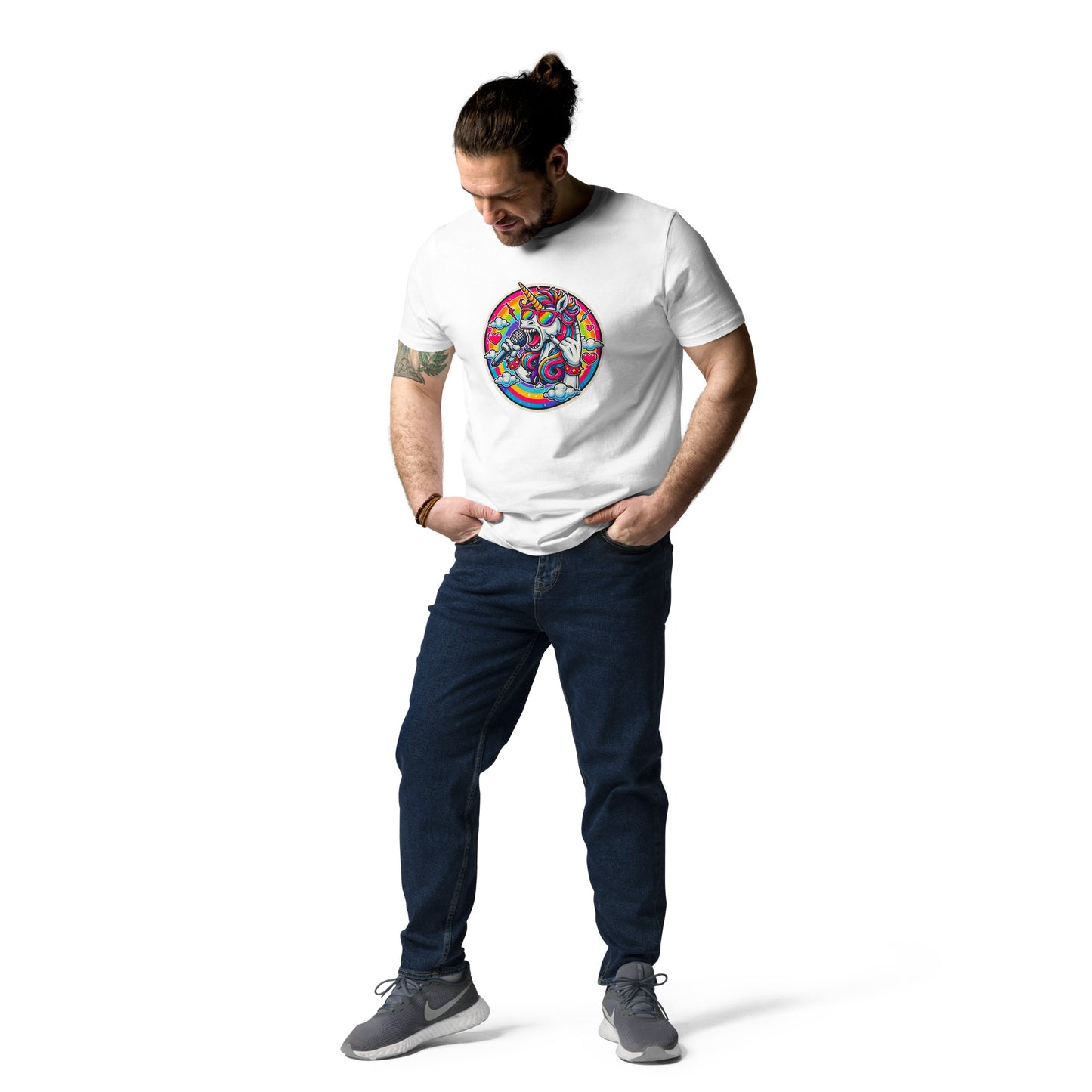 "Heavy-Metal-Unicorn!" - Unisex-Bio-Baumwoll-T-Shirt - Weiß