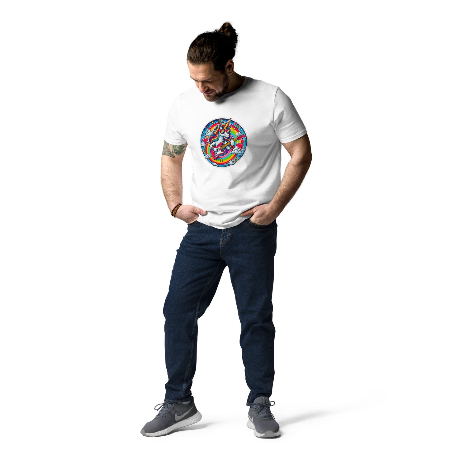 "E-Guitar-Unicorn!" - Unisex-Bio-Baumwoll-T-Shirt - Weiß
