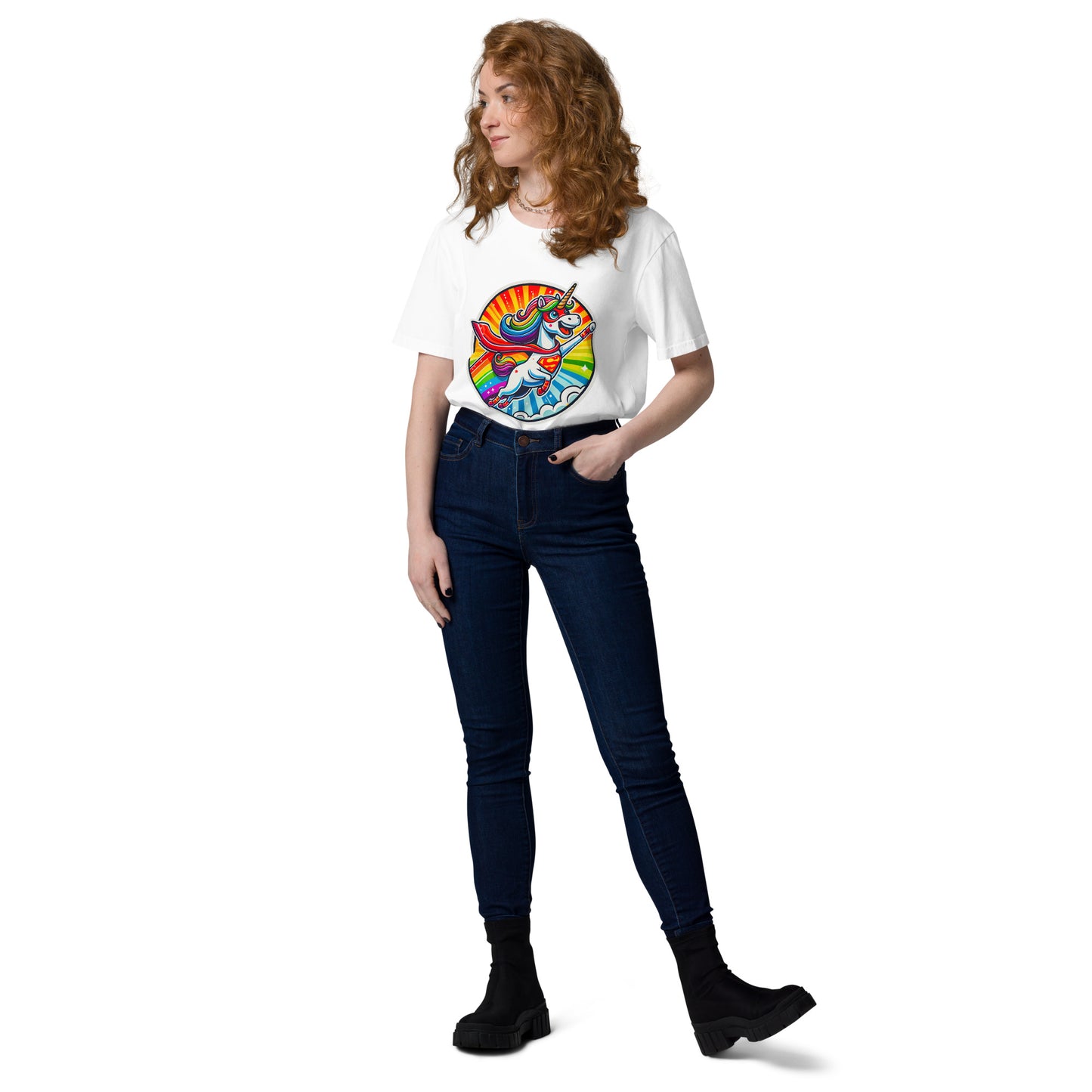 "Superhero-Unicorn!" - Unisex-Bio-Baumwoll-T-Shirt - Weiß