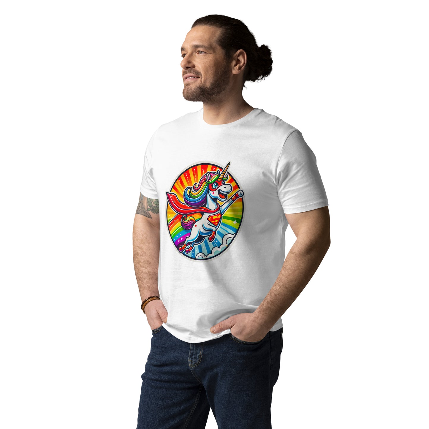 "Superhero-Unicorn!" - Unisex-Bio-Baumwoll-T-Shirt - Weiß