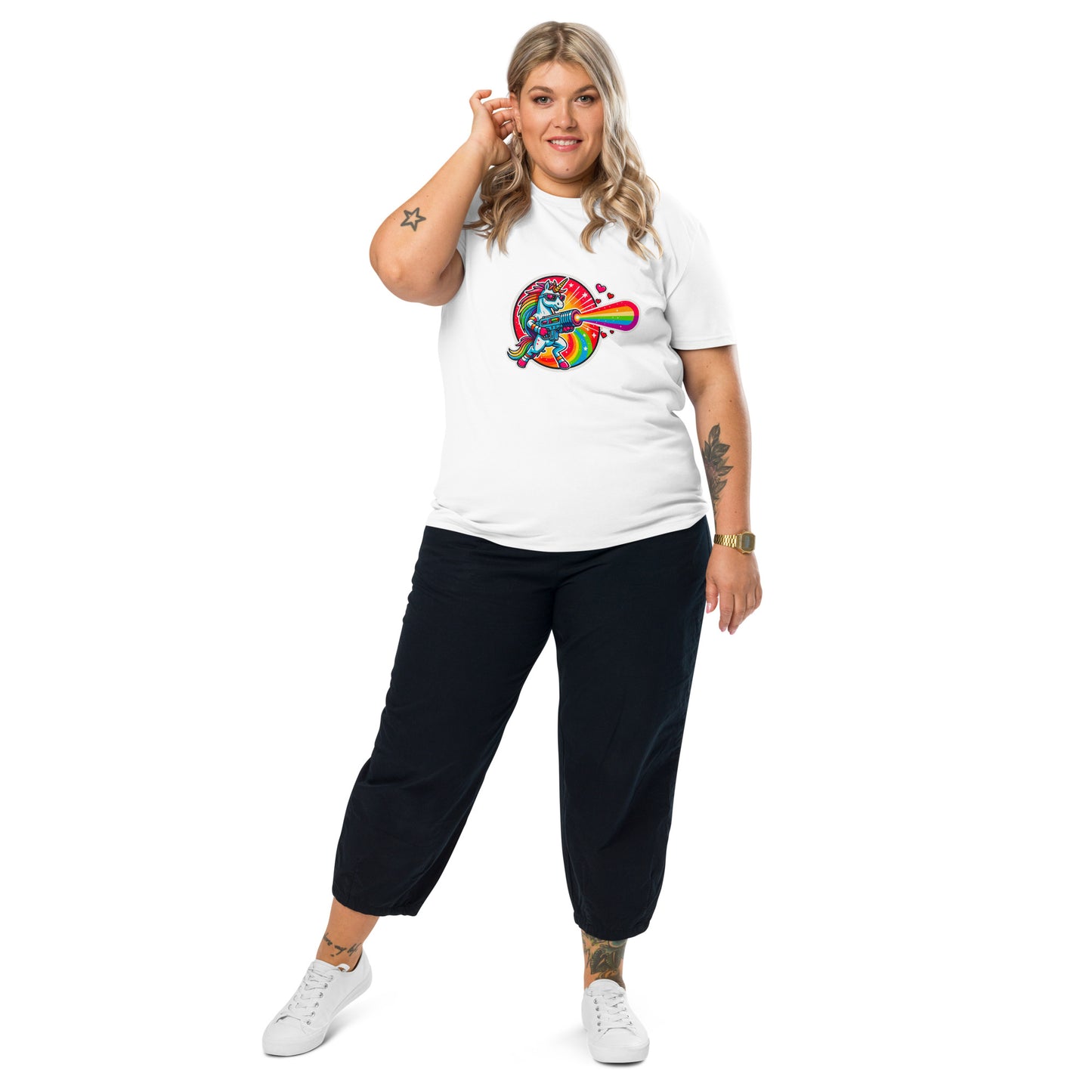 "Heart-blasting Unicorn" #2 - Unisex-Bio-Baumwoll-T-Shirt - Weiß