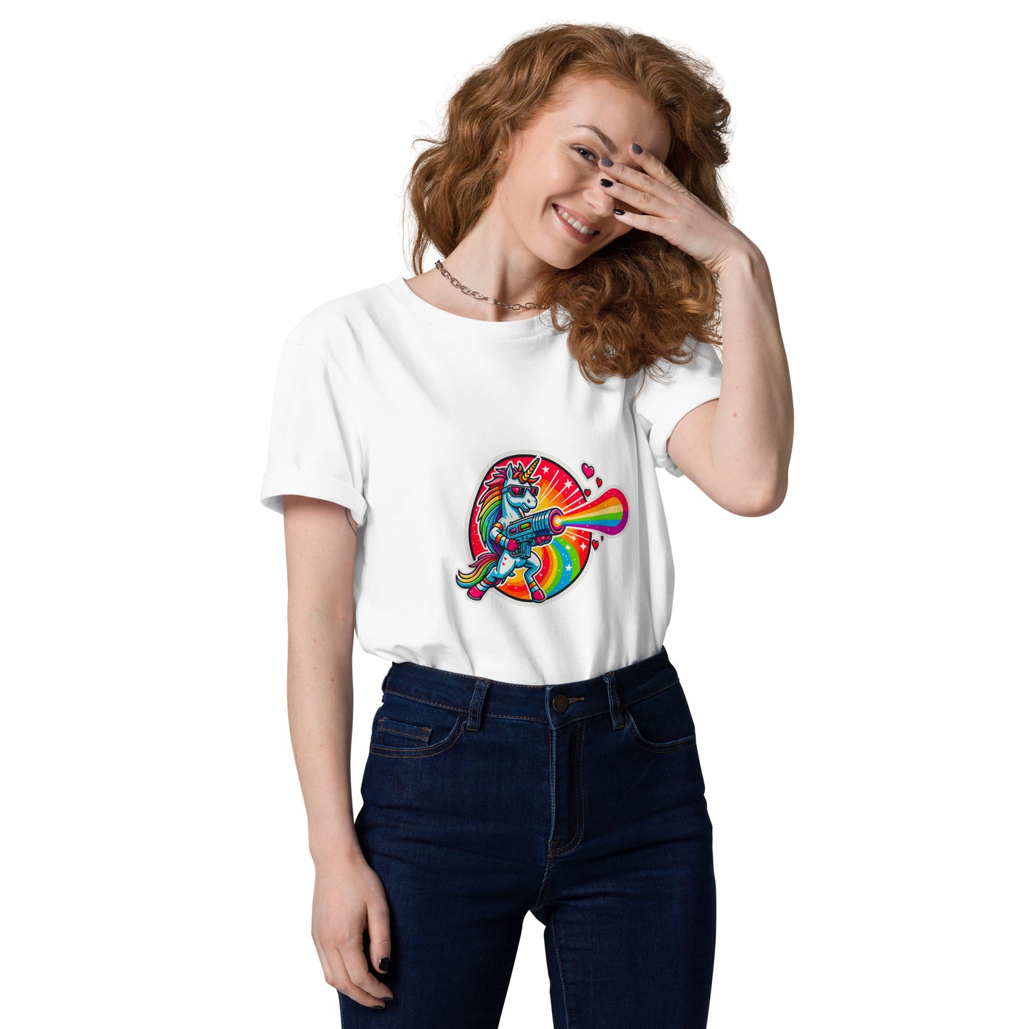 "Heart-blasting Unicorn" #2 - Unisex-Bio-Baumwoll-T-Shirt - Weiß