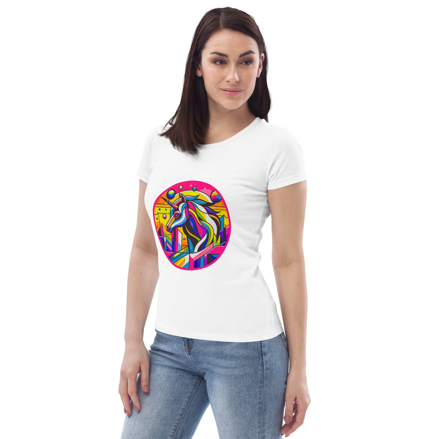"Unicorn" #1 - Enganliegendes Öko-T-Shirt für Damen - Weiß