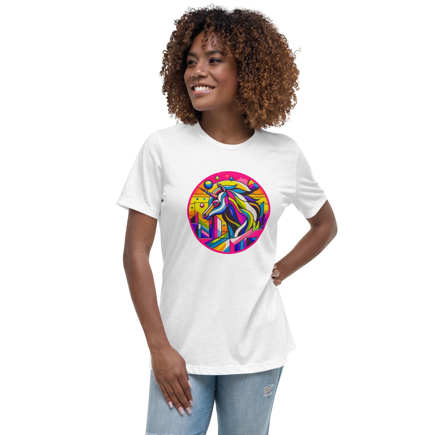 "Unicorn" #1 - Lockeres Damen-T-Shirt- Weiß