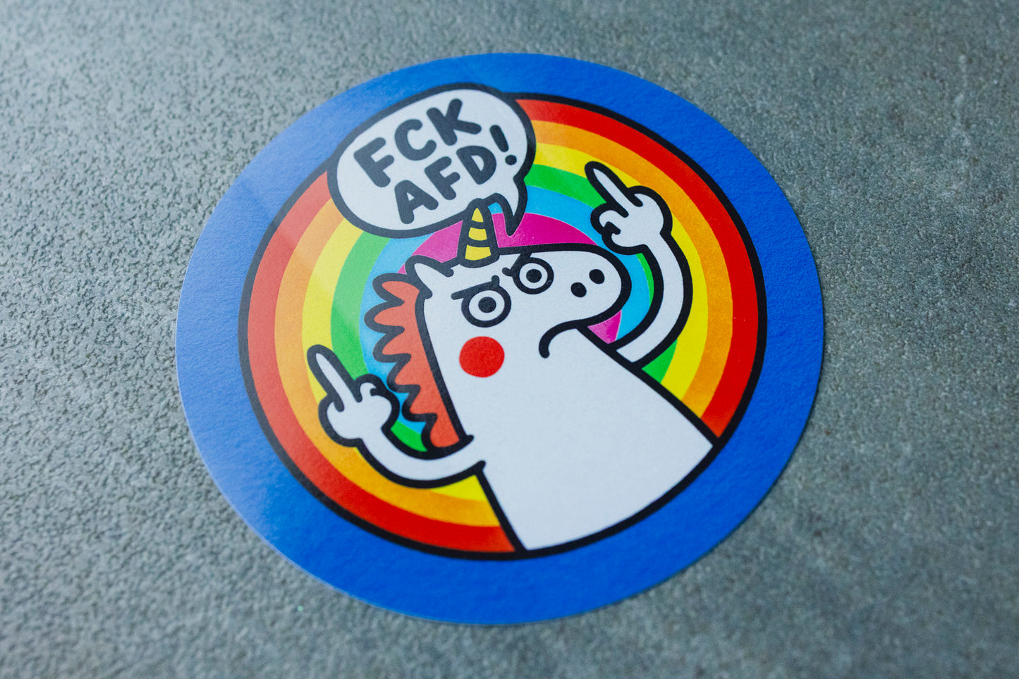 Sticker "FCK AfD!" / "Angry Unicorn" (25/50/100 Stk.)