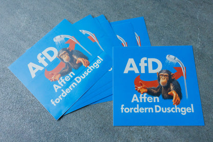 Sticker "Affen fordern Duschgel!" (25/50/100 Stk.)
