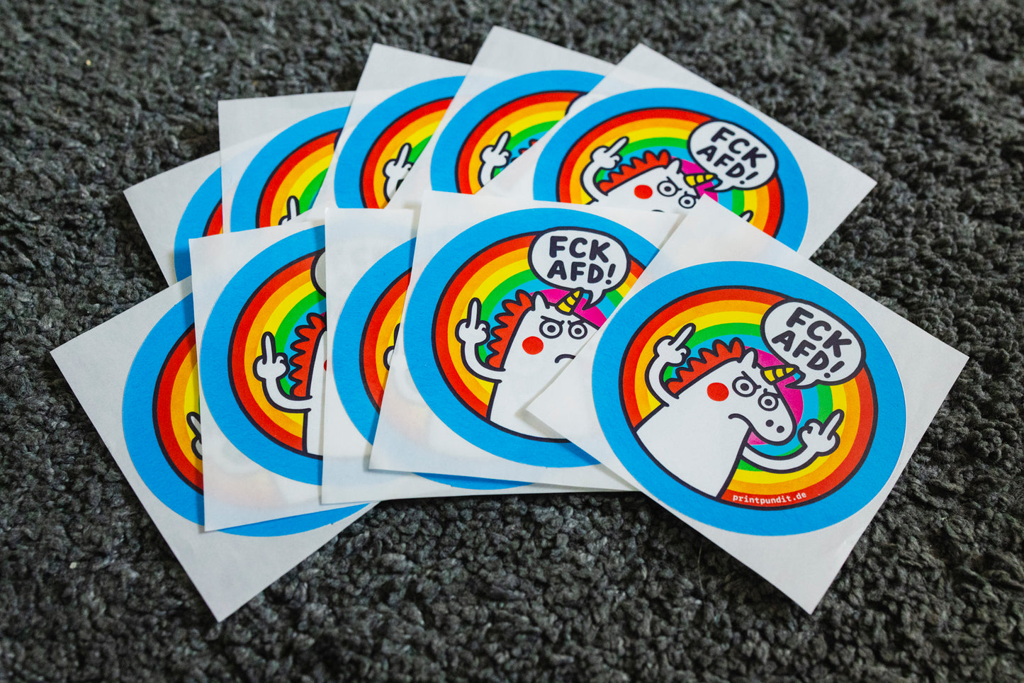 Sticker "FCK AfD!" / Serie "the epic unicorn" [rund, 9,5cm] (25/50/100 St.)