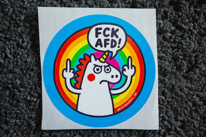Sticker "FCK AfD!" / Serie "the epic unicorn" [rund, 9,5cm] (25/50/100 St.)