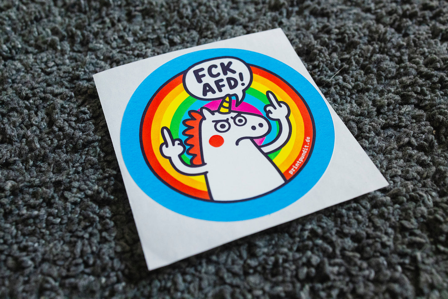 Sticker "FCK AfD!" / Serie "the epic unicorn" [rund, 9,5cm] (25/50/100 St.)