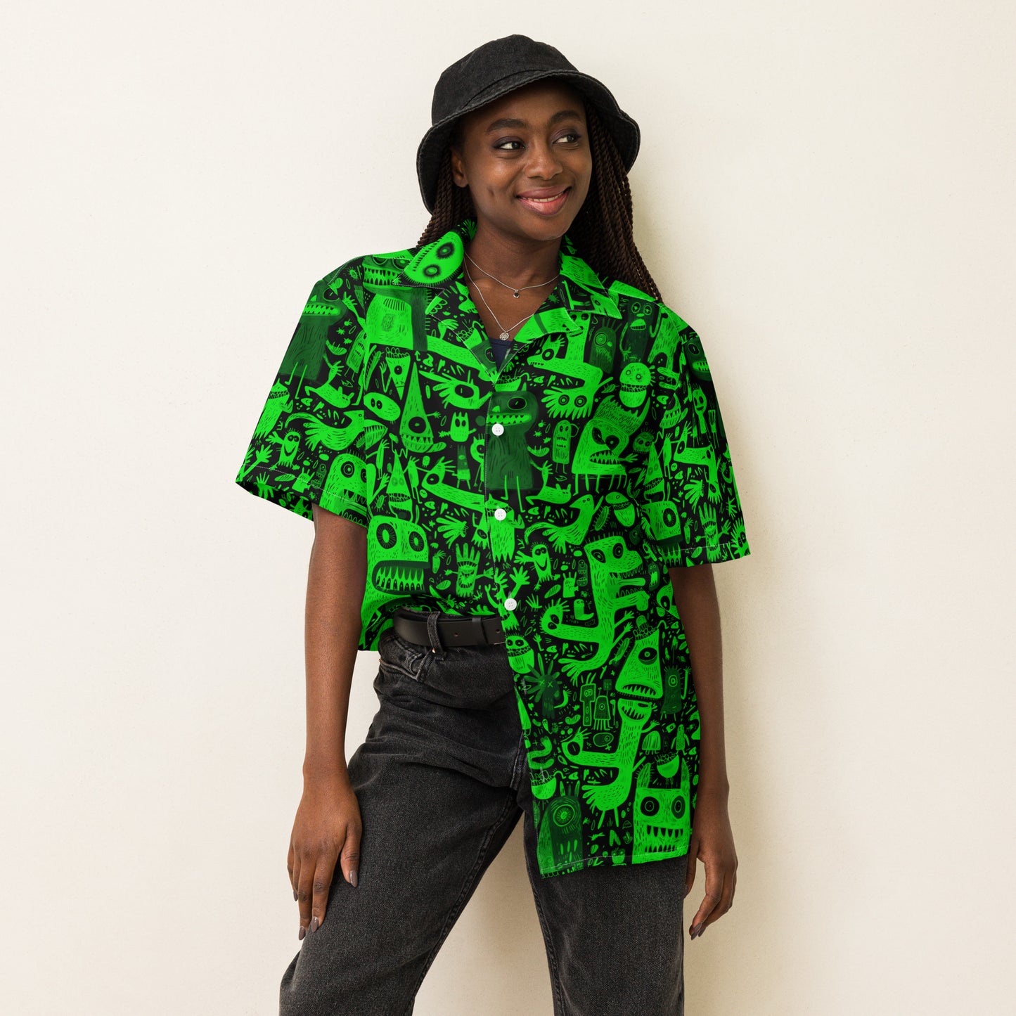 "Crazy Monsters!" #2 - Unisex-Hemd mit Knöpfen - Ultra Green Edition