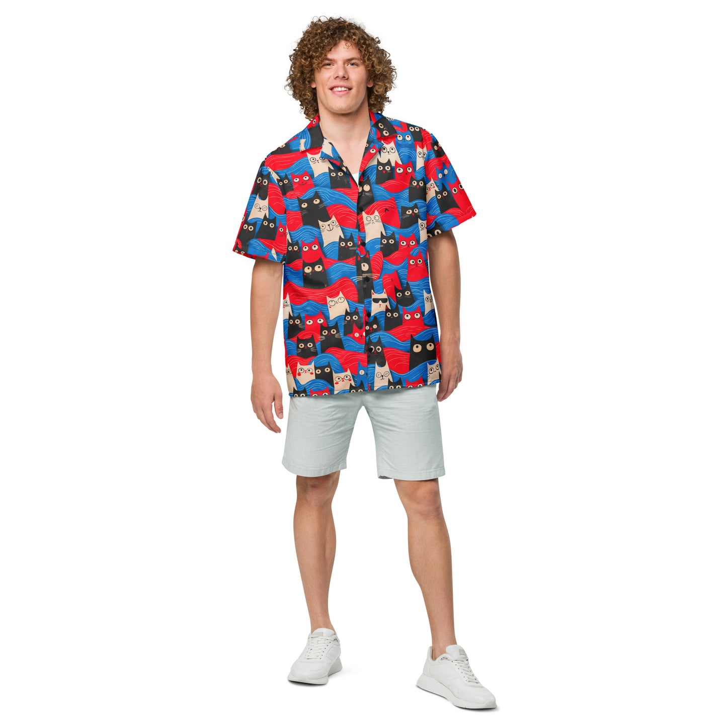 "Surfing Cats" #2 - Unisex-Hemd mit Knöpfen