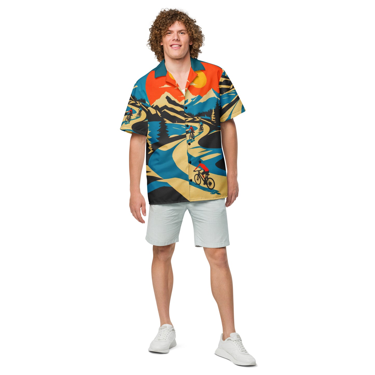"Bicycle travelers" #1 - Unisex-Hemd mit Knöpfen
