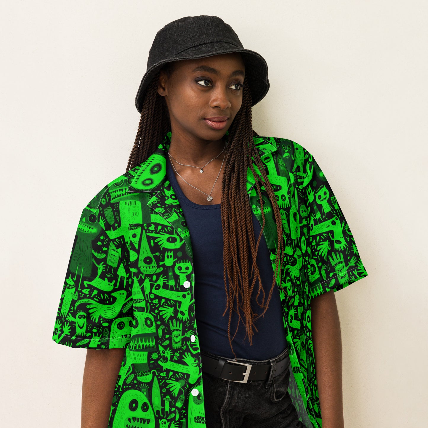 "Crazy Monsters!" #2 - Unisex-Hemd mit Knöpfen - Ultra Green Edition